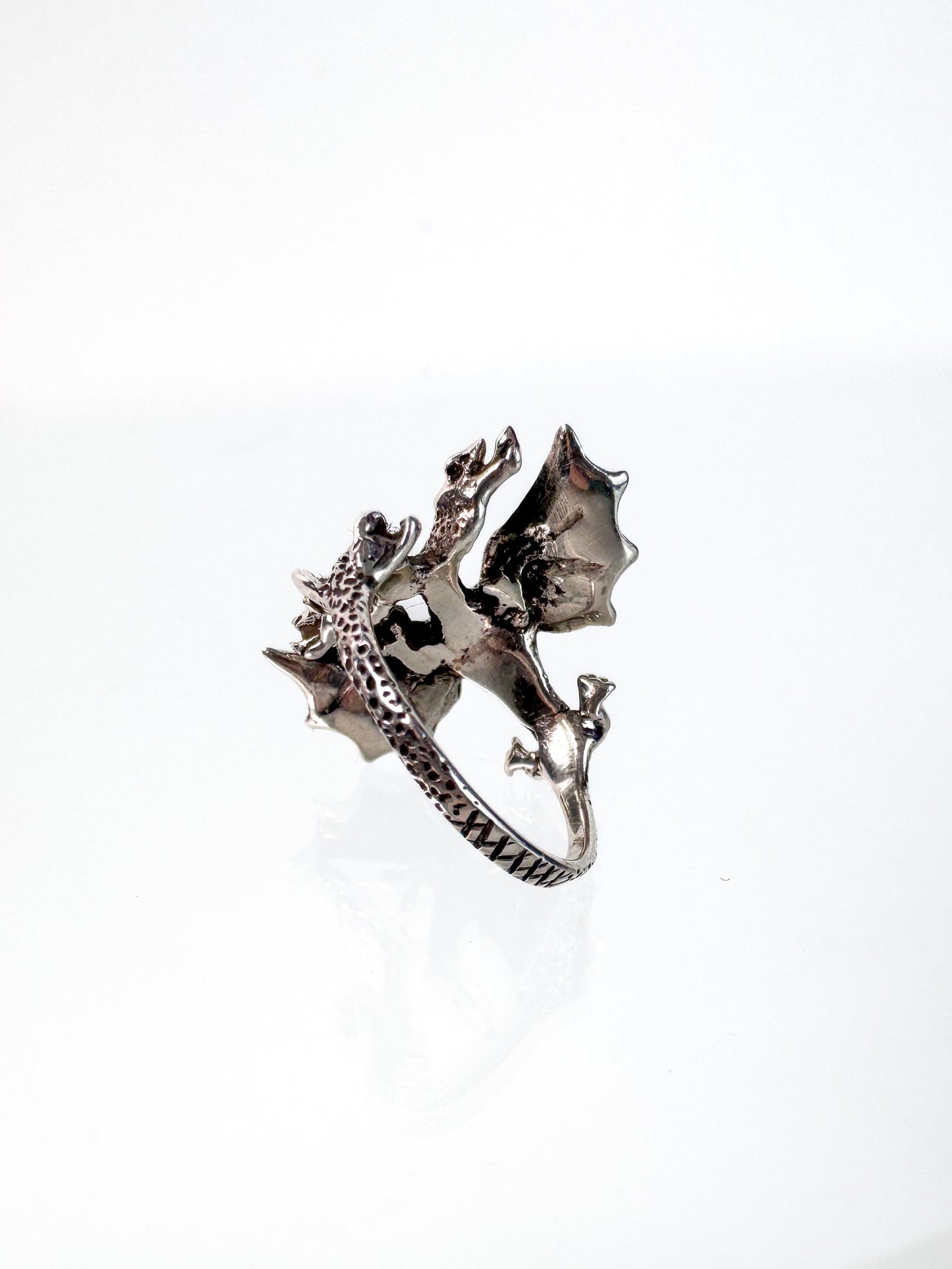 Vintage Ring - 1990s Double Dragon with Wings Sterling Silver 925 - Size 8