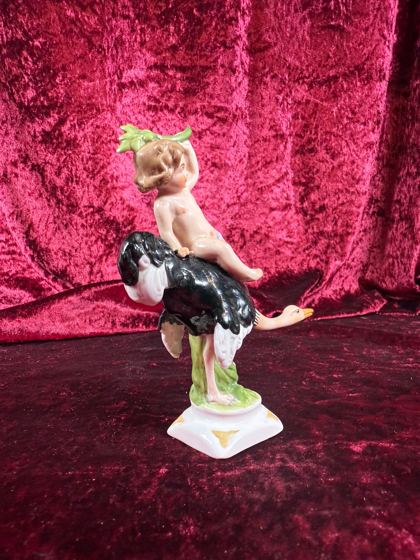 Vintage Porcelain Figure - Felix Zeh - Cherub on Ostrich