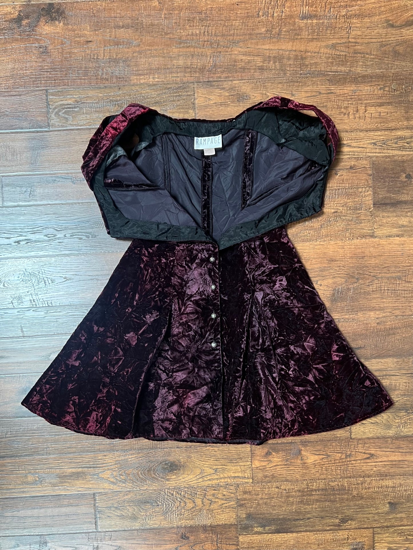 Vintage Clothing - Skater Dress - Off Shoulder - Purple Velvet - Medium - Rampage