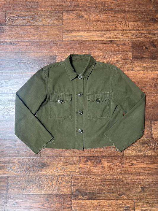 Vintage Clothing - Cropped Shirt Jacket - Army Green - Small