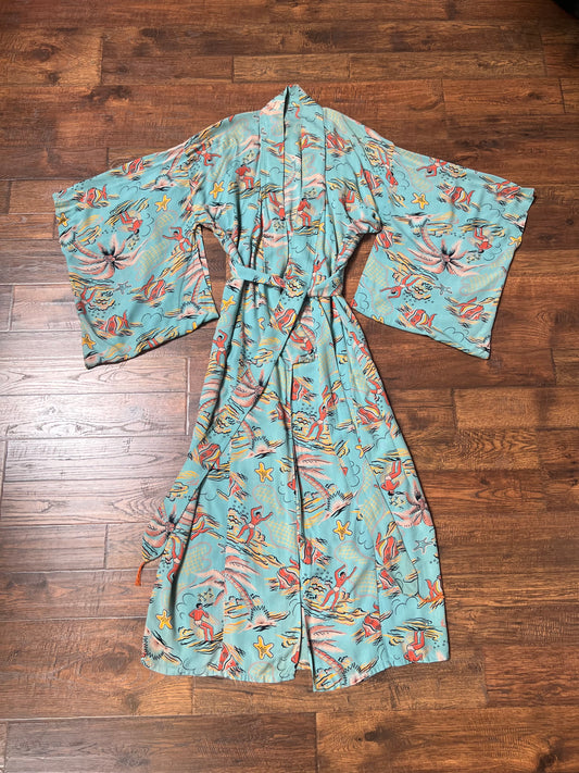 Vintage Clothing - Hand Sewn Kimono Robe - Rare Novelty Hawaiian Print - OS