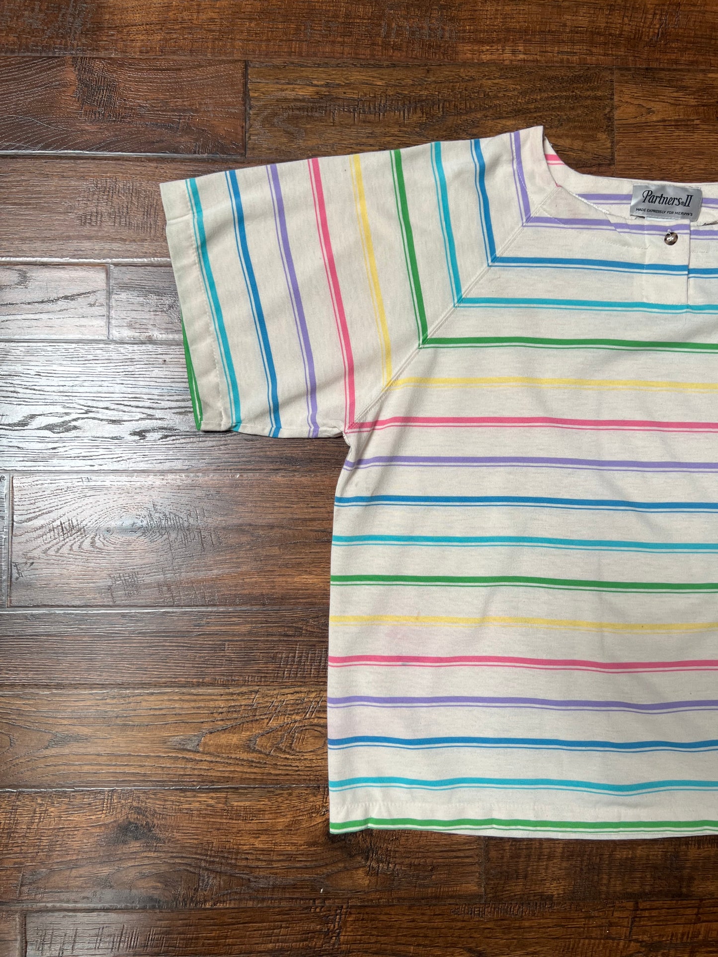 Vintage Clothing - Relaxed Fit T-Shirt - Multicolor Pastel Horizontal Stripes - Partners II - Large