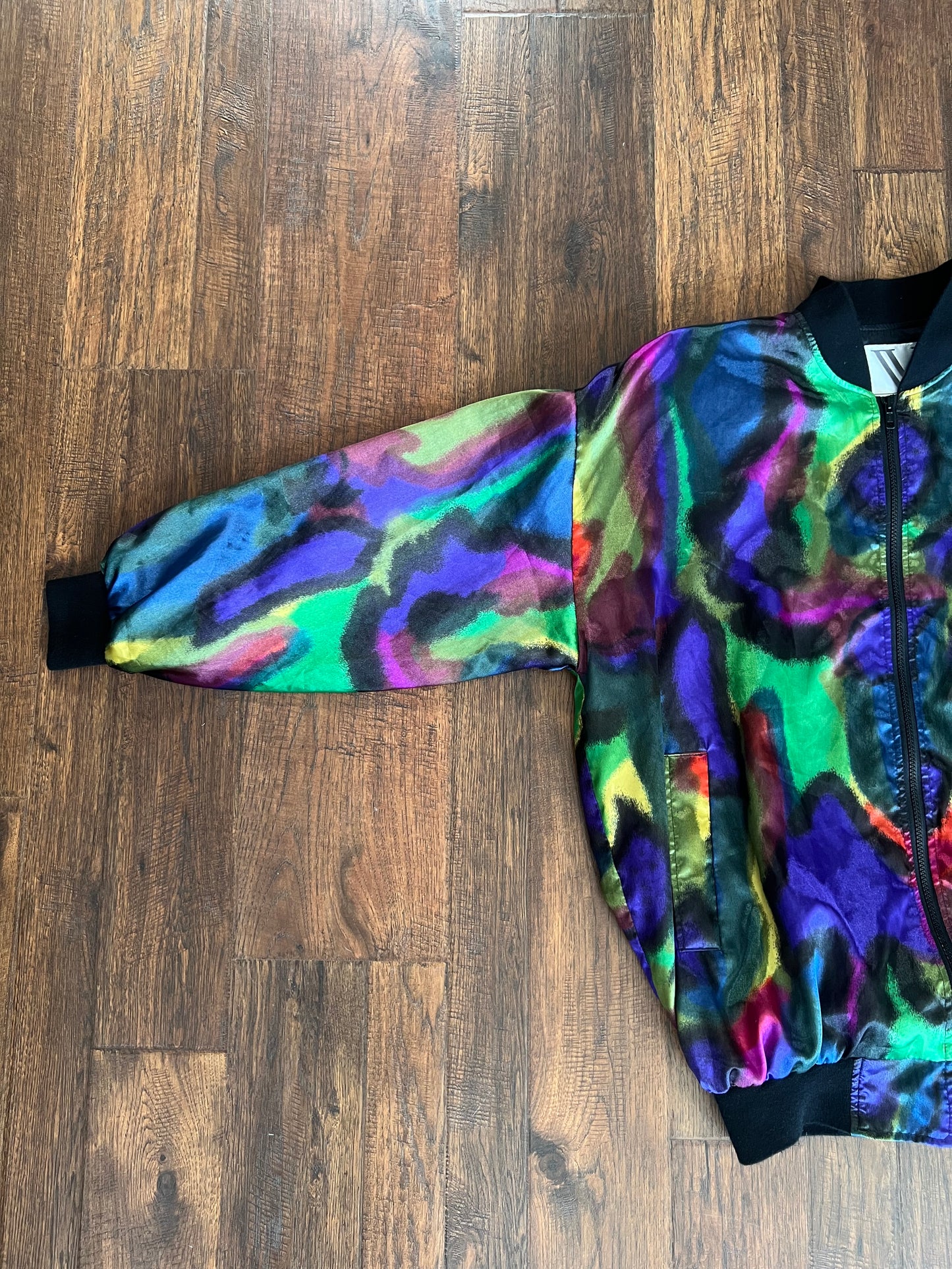 Vintage Clothing - Satin Bomber Style Jacket - Psychedelic Jewel Tones - Large - Venezia Vitale