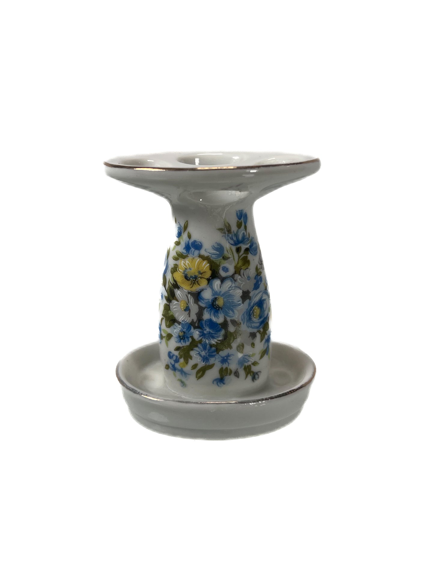 Vintage Bathroom - Ceramic Toothbrush Holder - Blue and Yellow Flowers
