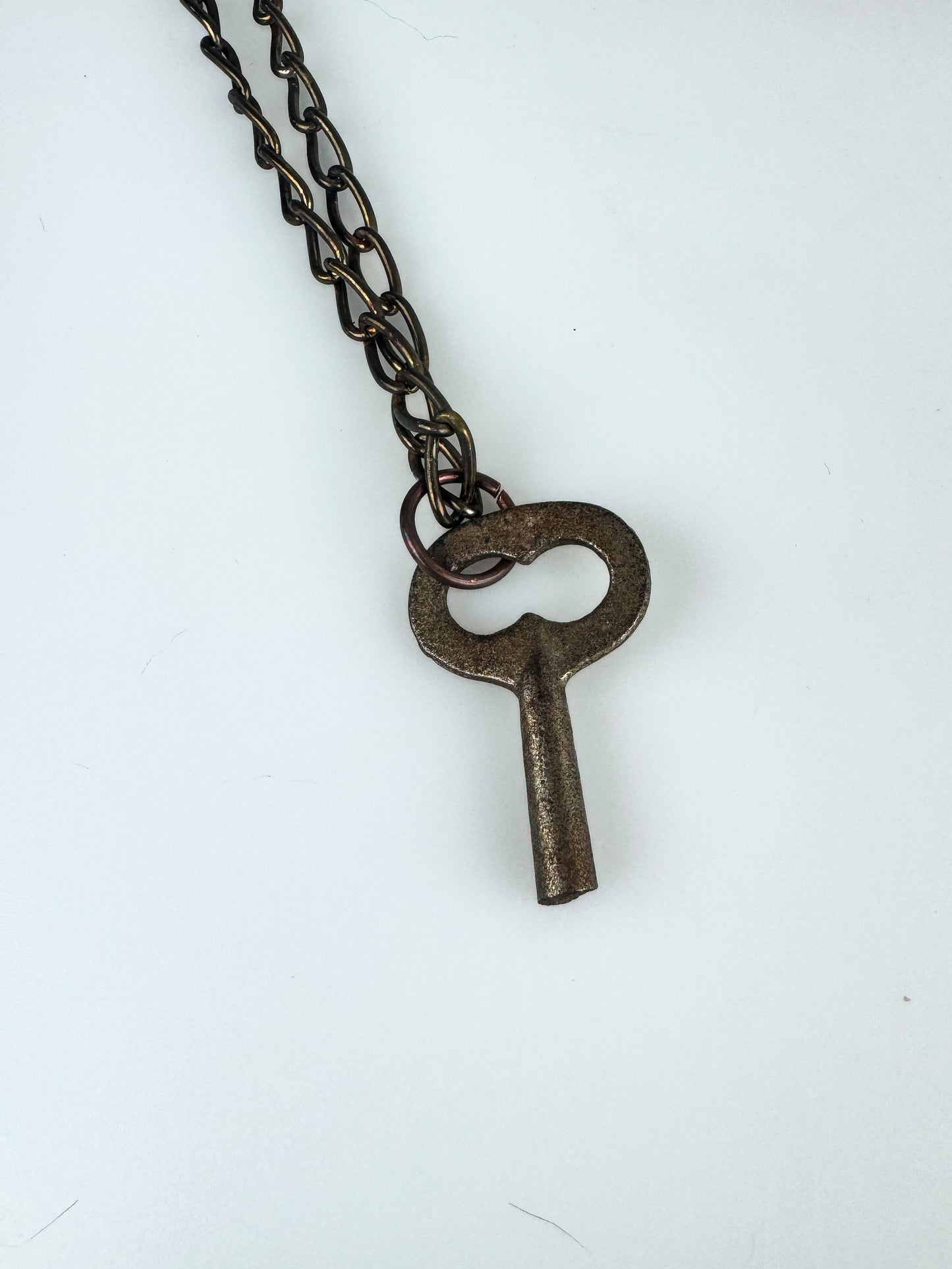 Skeleton Key Necklace - Vintage Old Stock and Antique Materials - Medium length 25" Brass Chain