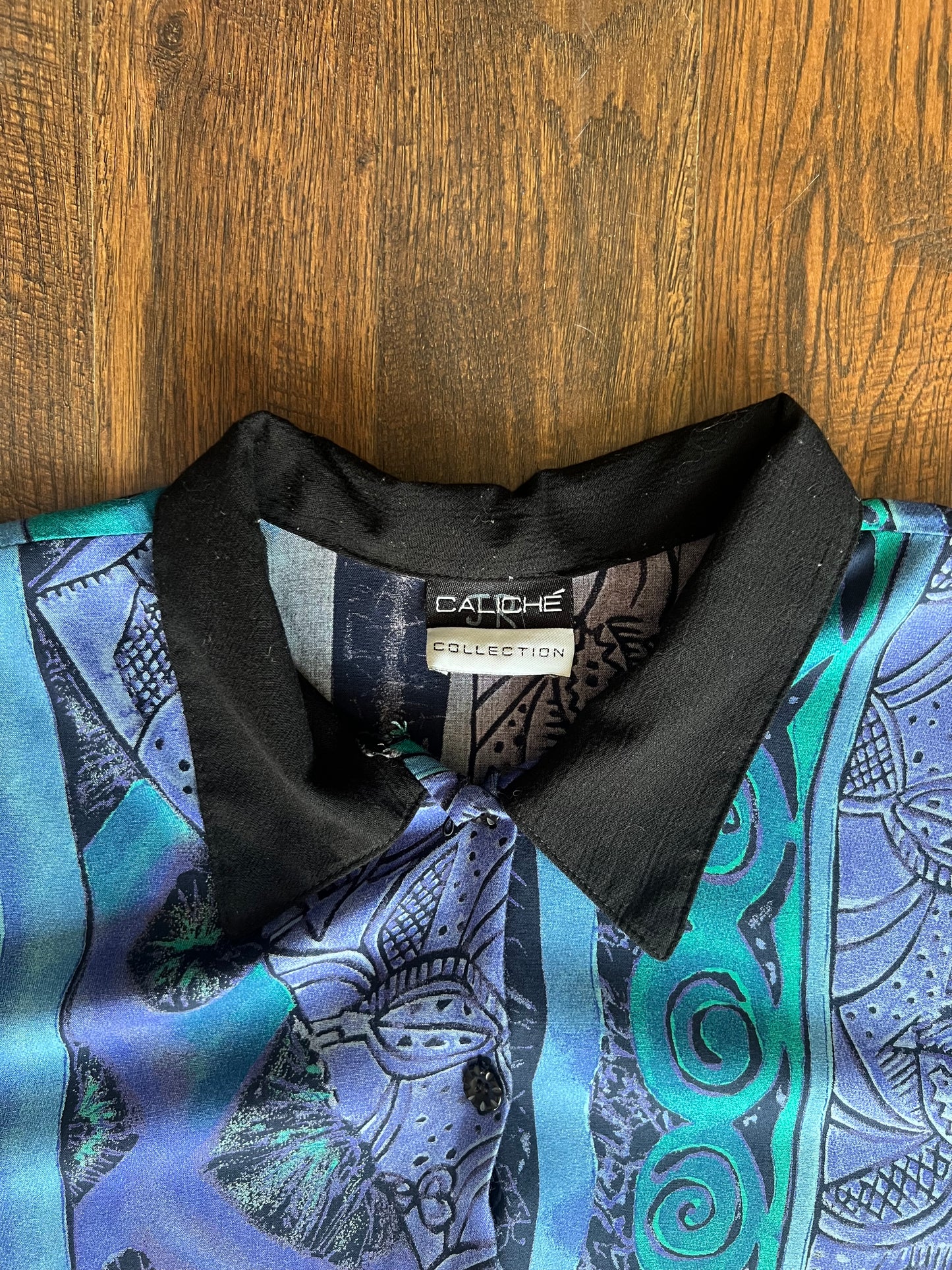Vintage Clothing - Button Up Shirt - Abstract Tiki Print - Cache Collection - 2XL