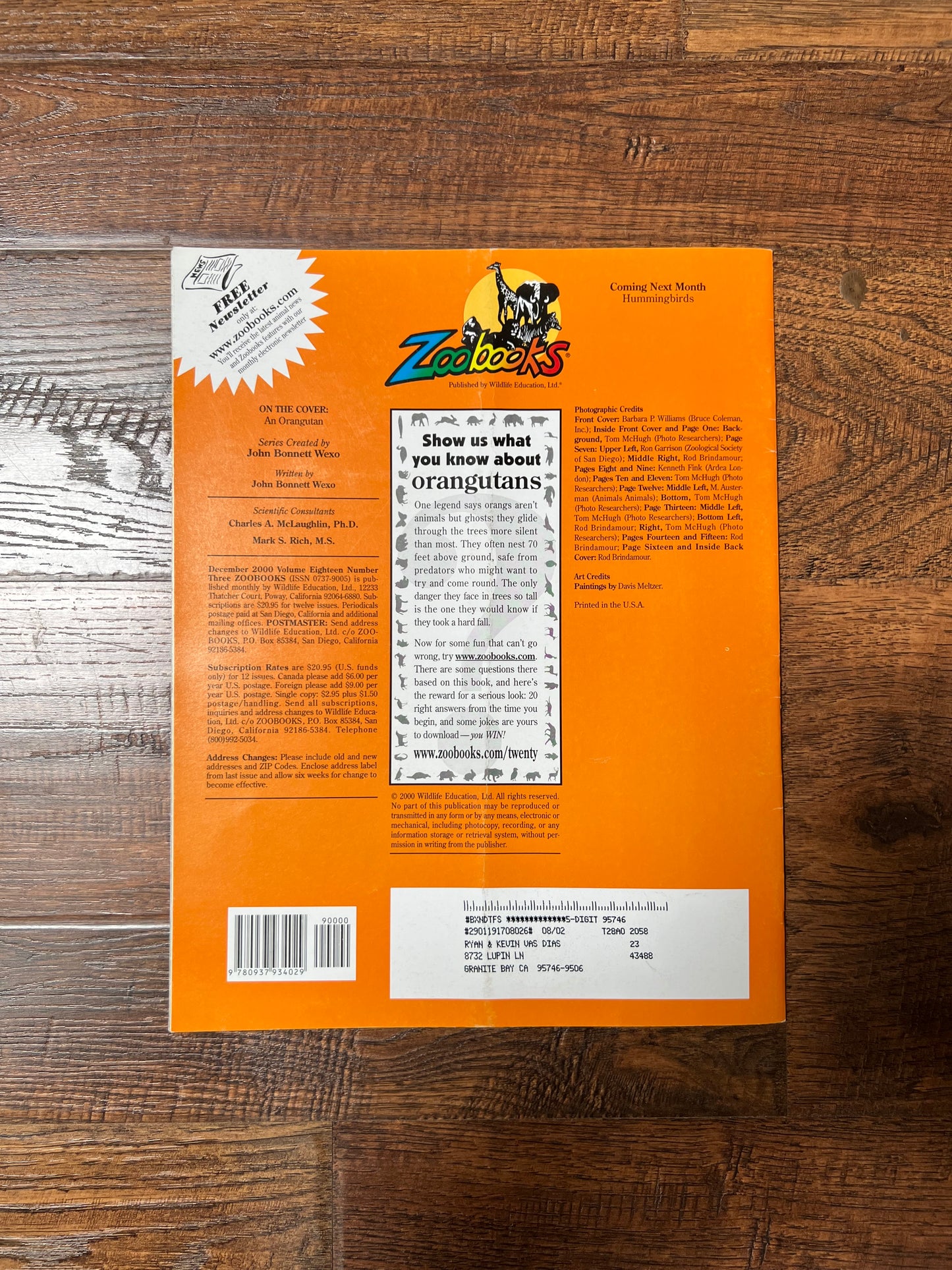 Vintage Ephemera - Magazine - Zoobooks - Orangutans - December 2000