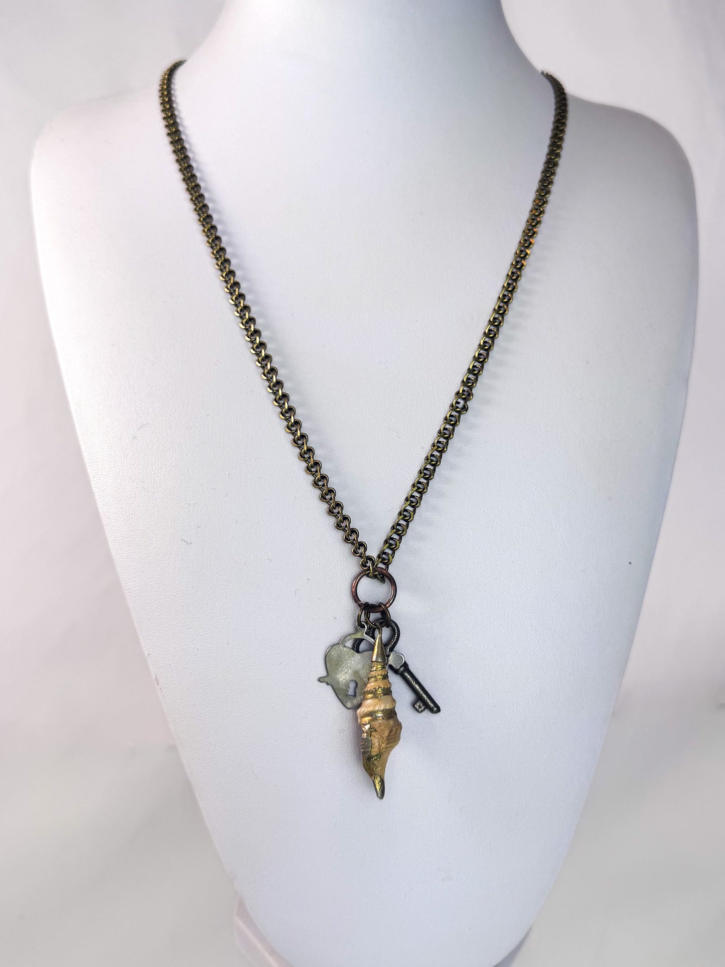 Vintage Necklace - Curiosity Trinket Charms - 24" Brass Chain