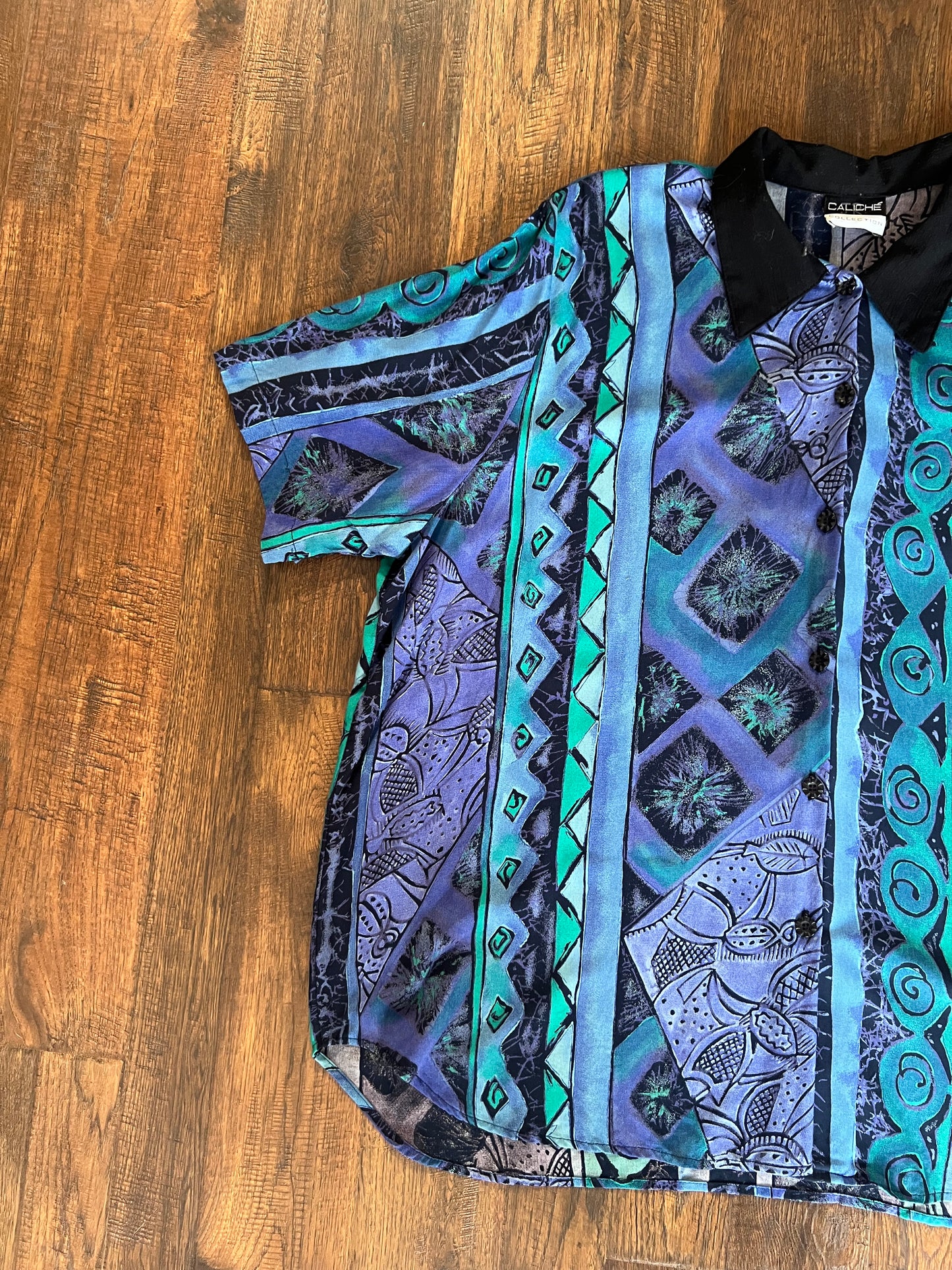 Vintage Clothing - Button Up Shirt - Abstract Tiki Print - Cache Collection - 2XL