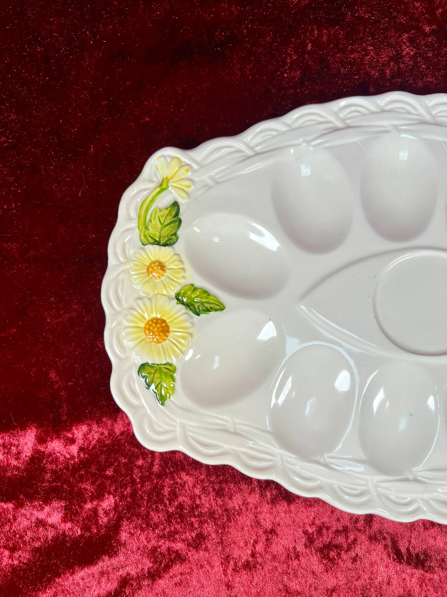 Vintage Kitchen - Ceramic Deviled Egg Serving Platter - 5182 / Yellow Daisies - Geo Z. Lefton