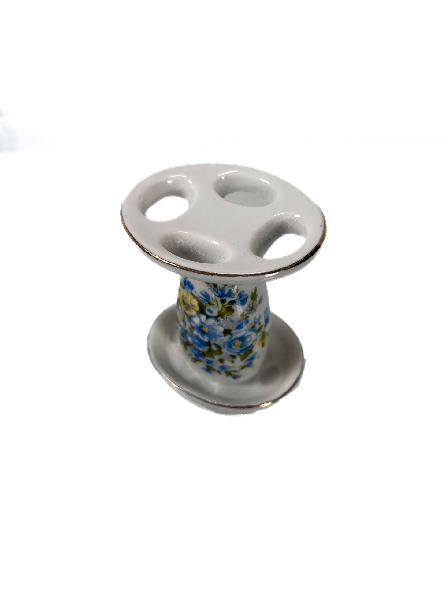 Vintage Bathroom - Ceramic Toothbrush Holder - Blue and Yellow Flowers