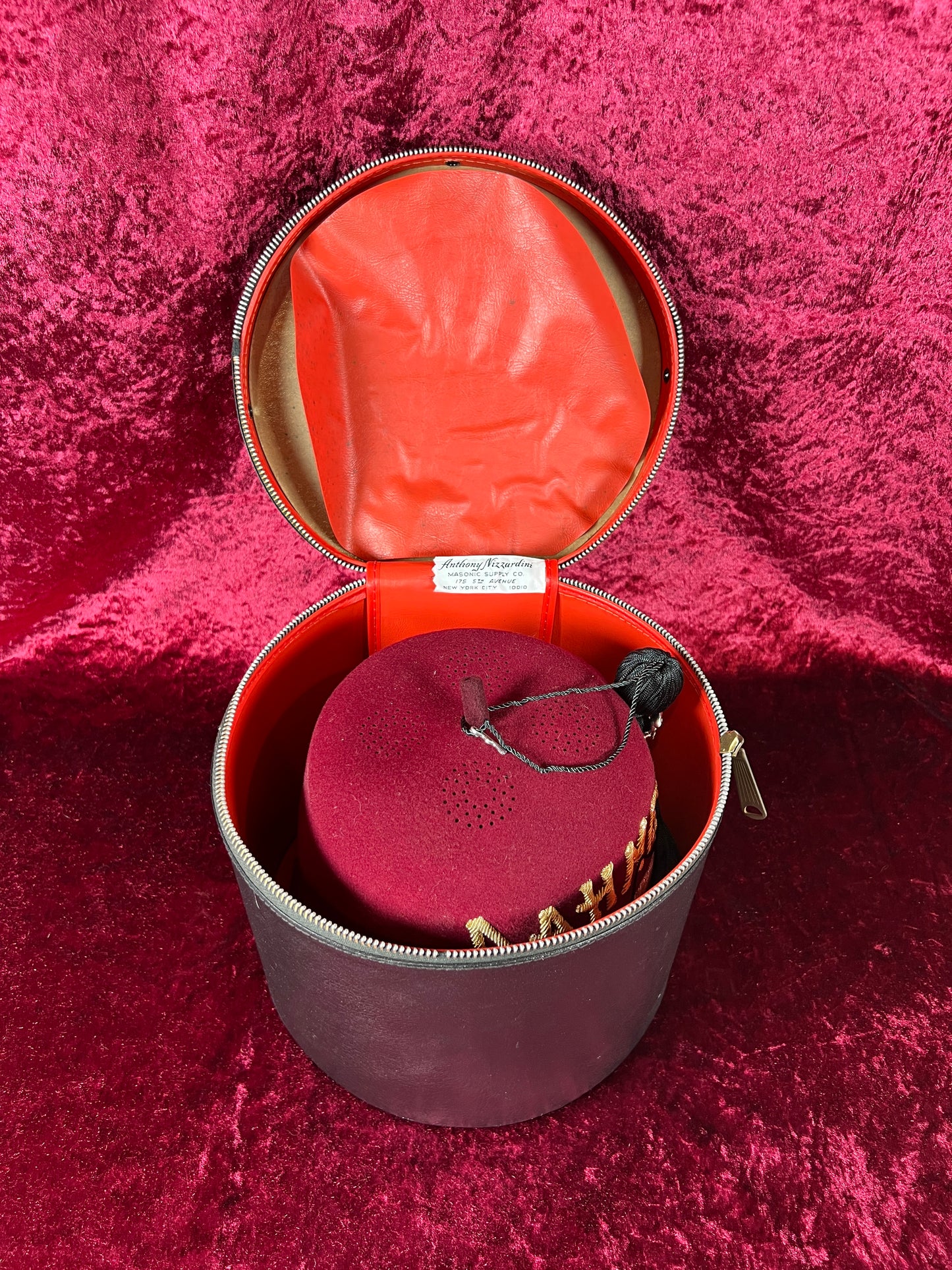 Vintage Oddities - Free Mason / Shriner Felt Fez with Hat Box - Wolf-Brown Inc.