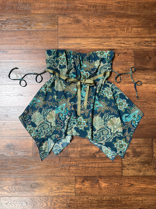 Vintage Clothing - Sheer Frilly Tube Top - Y2K Paisley Print - Blue - Small - Self Esteem