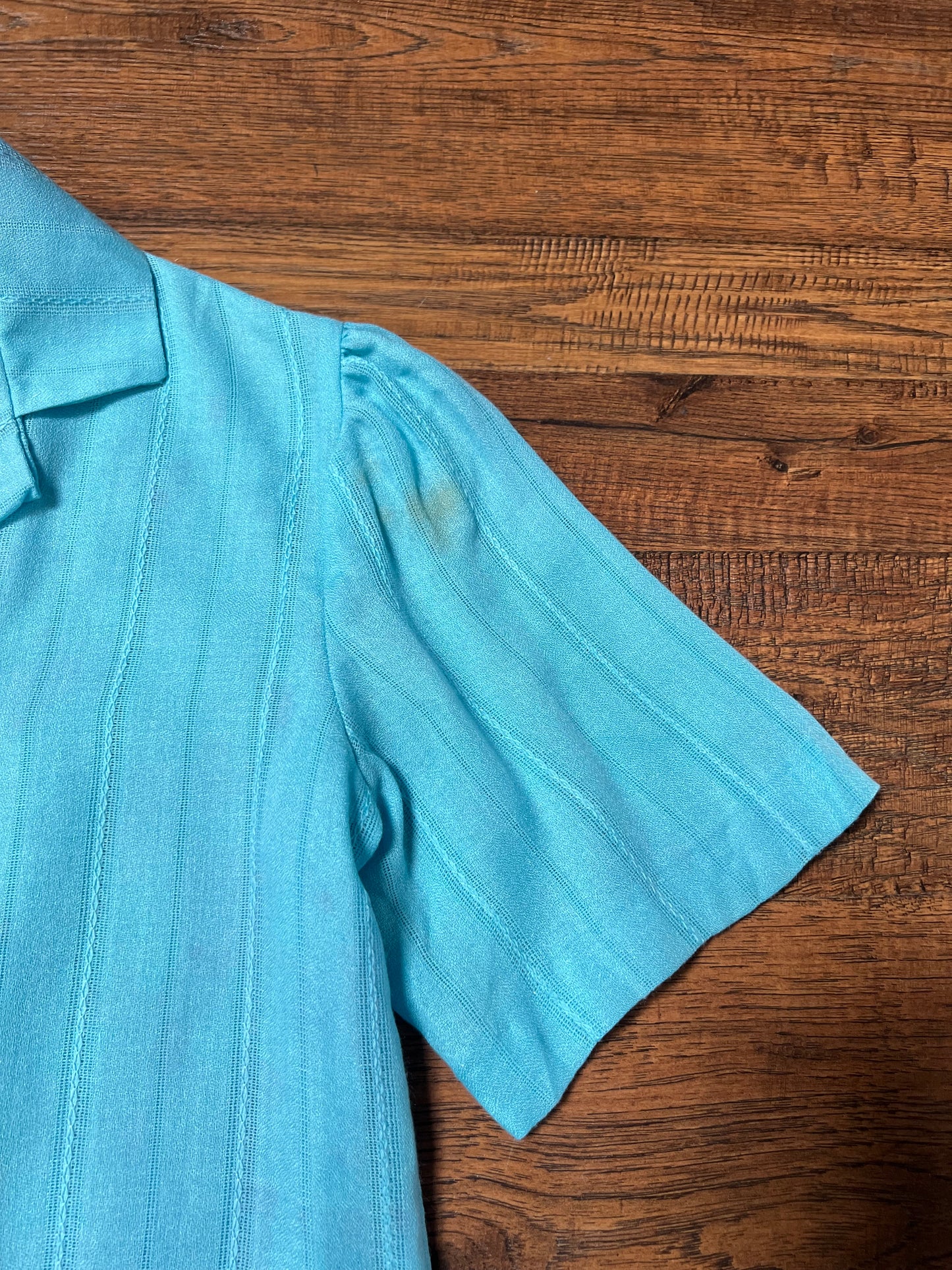 Vintage Clothing - Button Up Blouse - Princess Turquoise - Small - Family Fashions by Avon