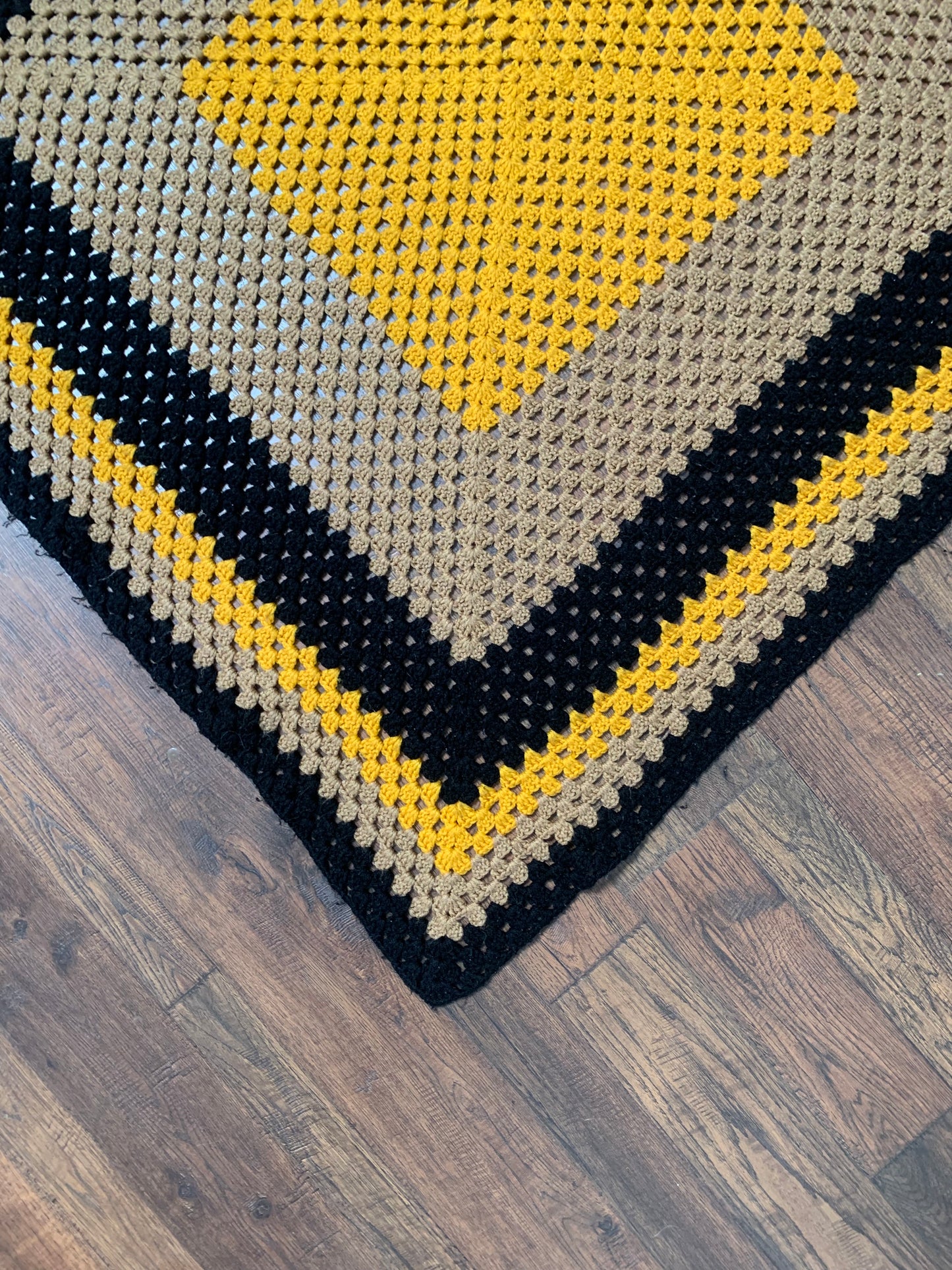 Vintage Crochet Afghan Throw Blanket - Halloween Orange, Black, and Brown