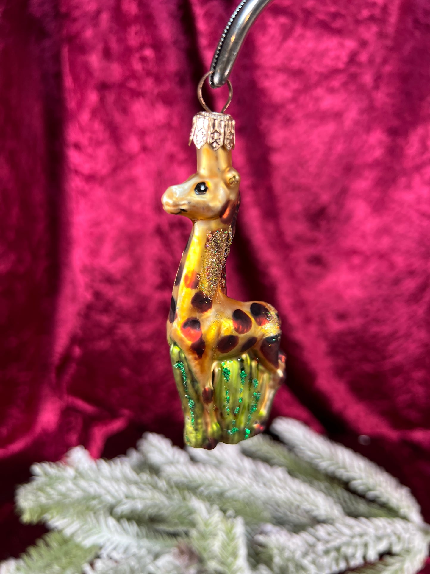Vintage Christmas - Handblown Glass Ornament - Giraffe In The Grass