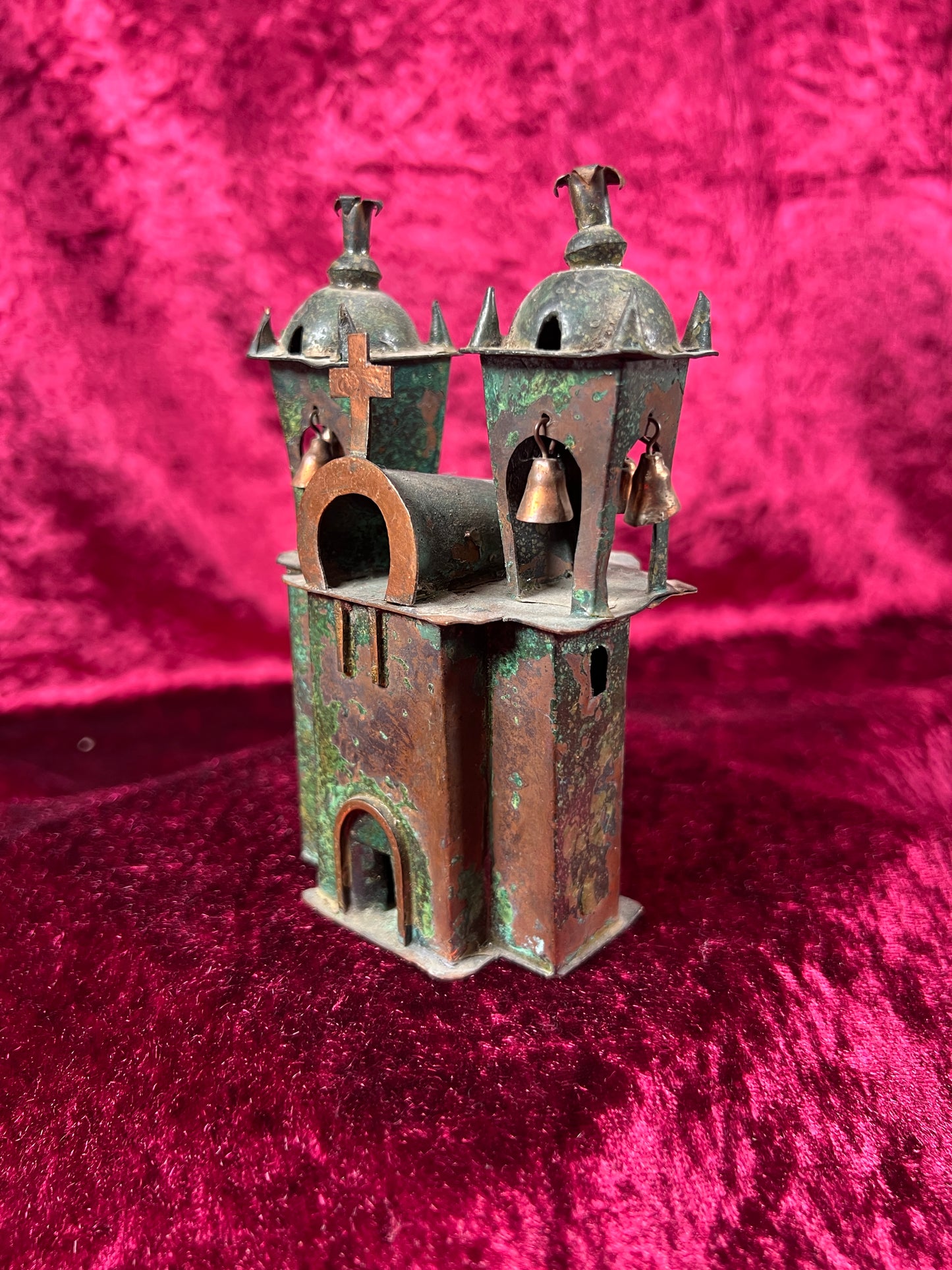 Vintage Religio - Miniature Ayacucho Church with Bells - Copper