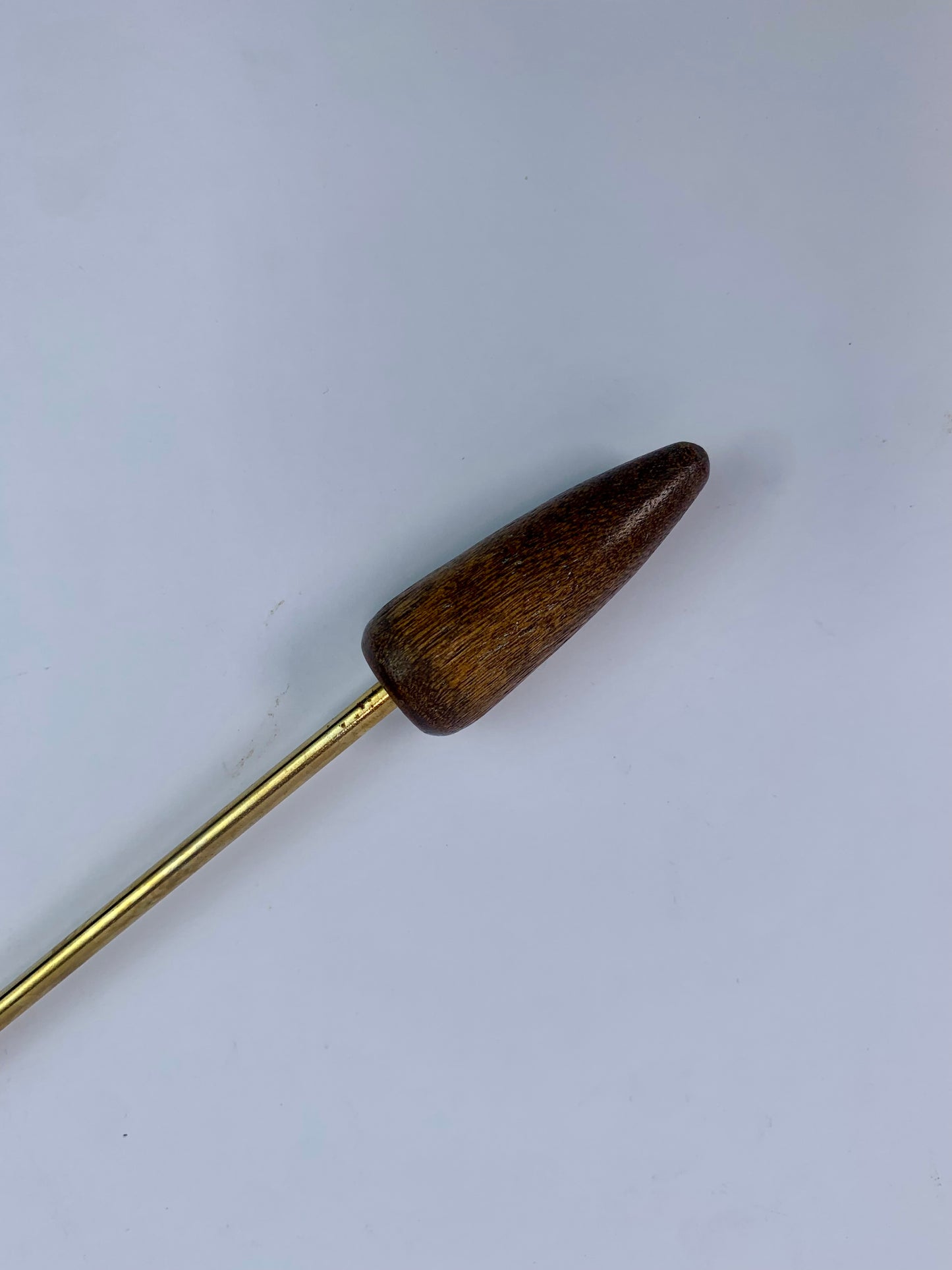 Vintage Barware - Gold Tone Swizzle Stick - Teak Wood Handle