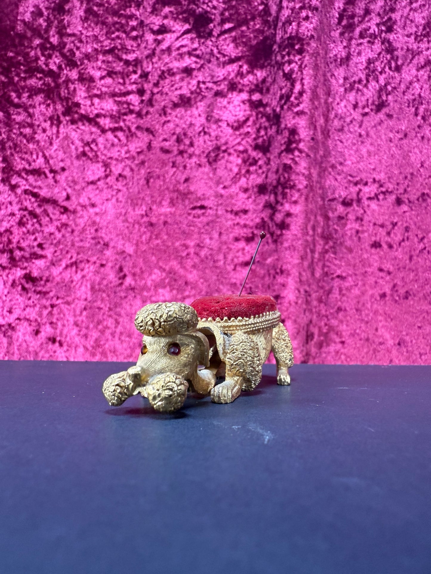Vintage Pin Cushion - Brass Bobblehead Poodle - Florenza Italy