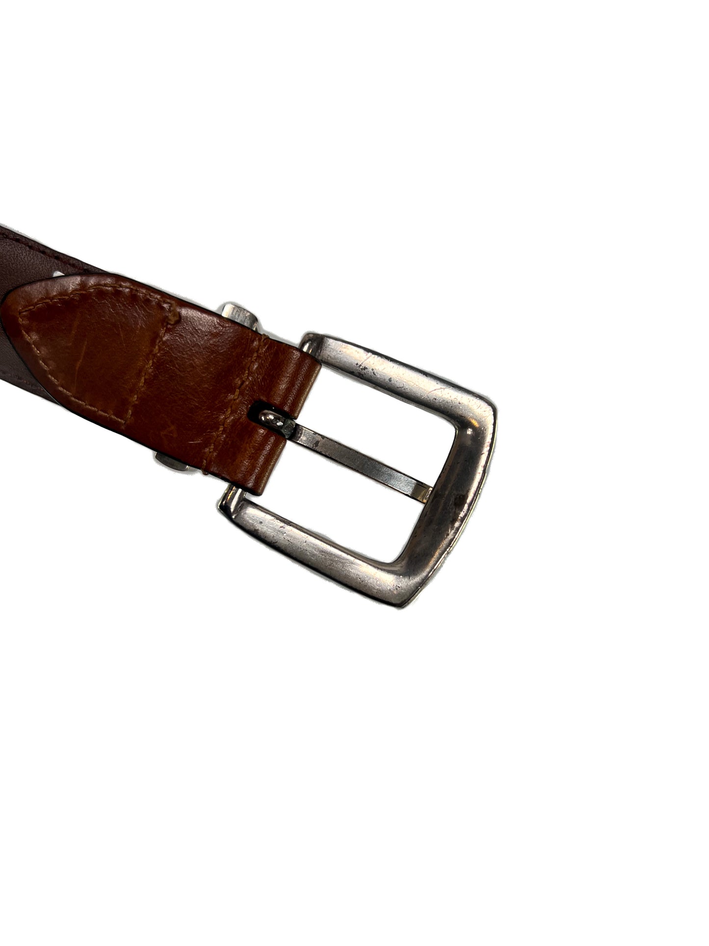 Vintage Accessories - Brown Leather Belt with Embossed Square Design - Silver Hardware - PGA Tour