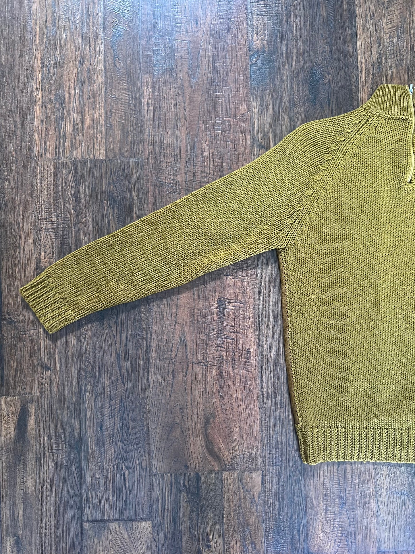 Vintage Clothing - Cable Knit Sweater - Mock Turtleneck - Suede Detail - Pea Soup Green - Small
