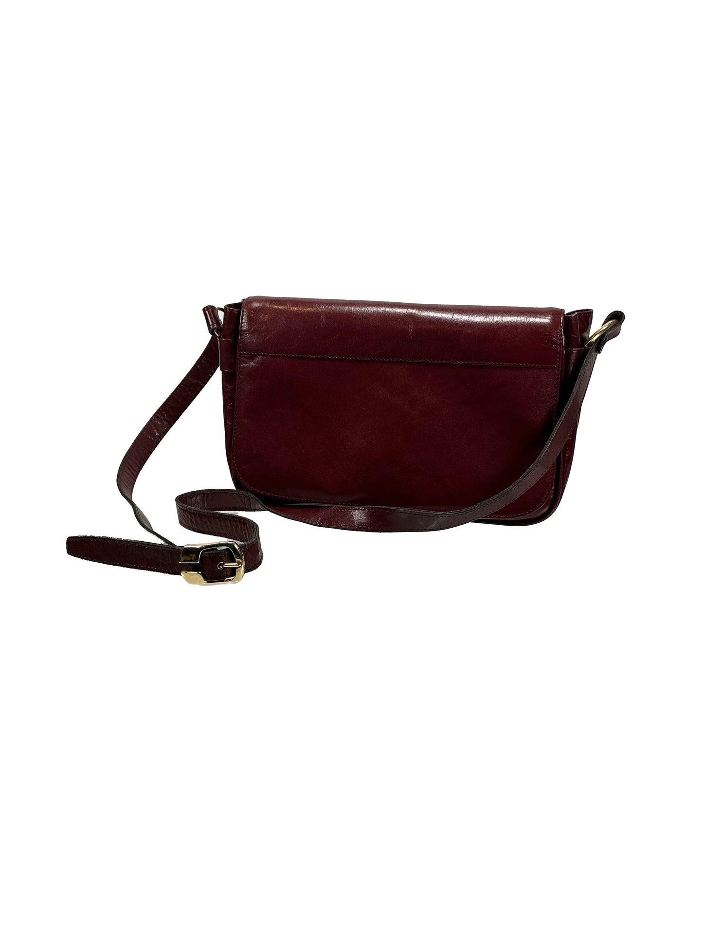 Vintage Purse - Red Brown Leather Cross Body Bag - Gold Tone Hardware