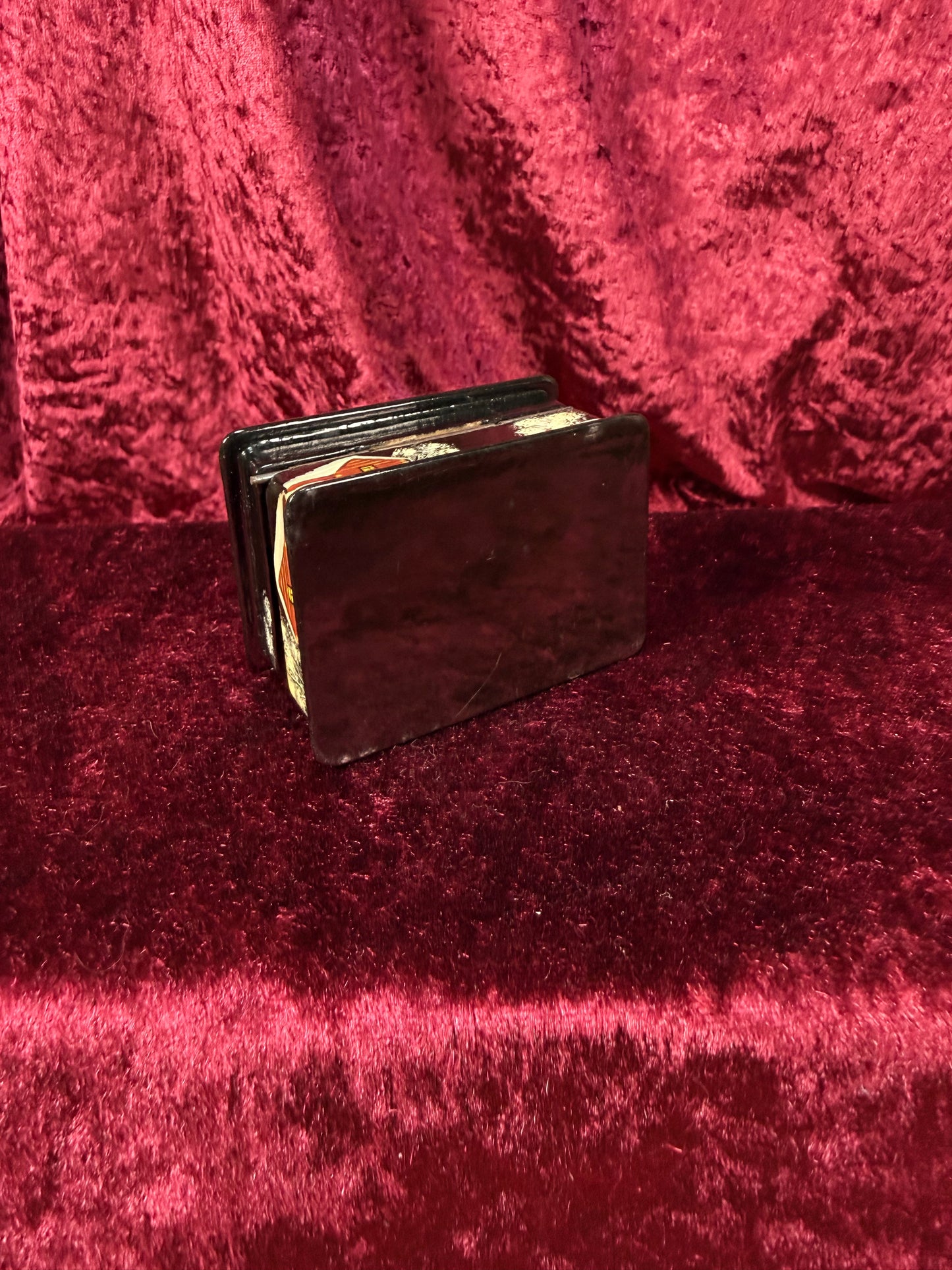 Vintage Lacquer Trinket Box with Hinged Lid – Hand Painted Snowy Russian Church Scene