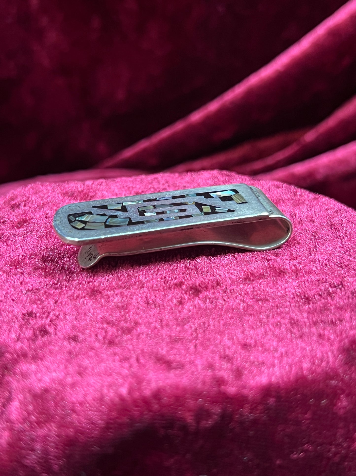 Vintage Accessories - Money Clip - 925 Sterling Silver with Inlaid Abalone Shell - Mexico