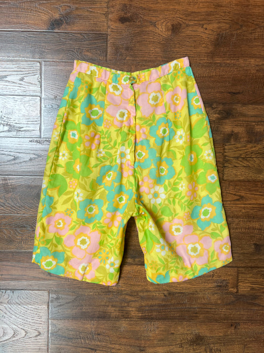 Vintage Clothing - Bermuda Shorts - Groovy Pastel Floral - X-Small - Tailored in California