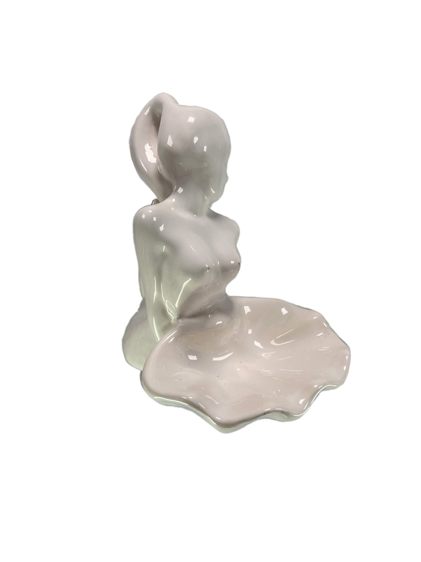 Vintage Trinket Dish - Nude Mermaid Holding a Shell - White - 1977