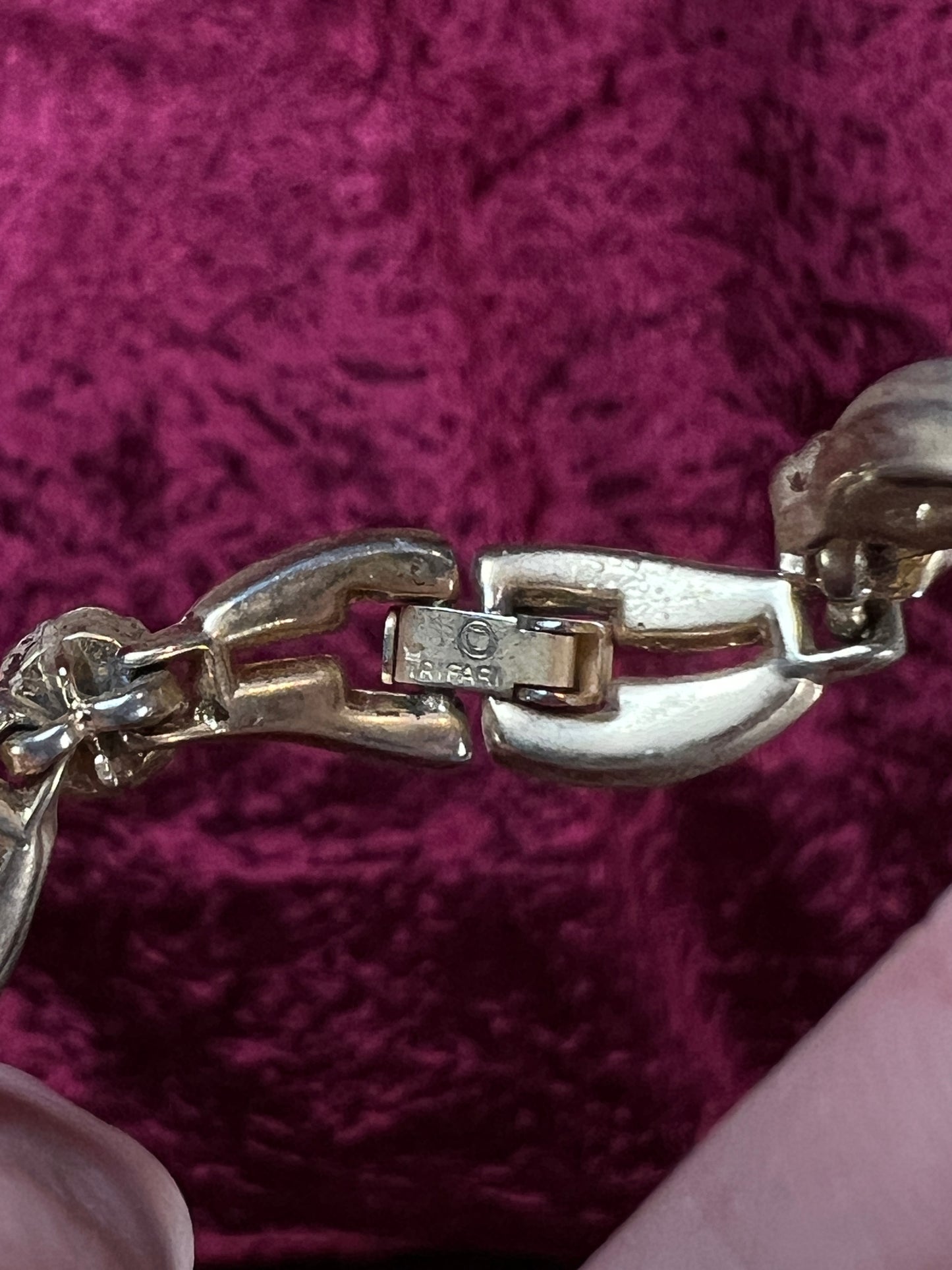 Vintage Gold Tone Trifari Bracelet - Green Rhinestone Floral Link Design
