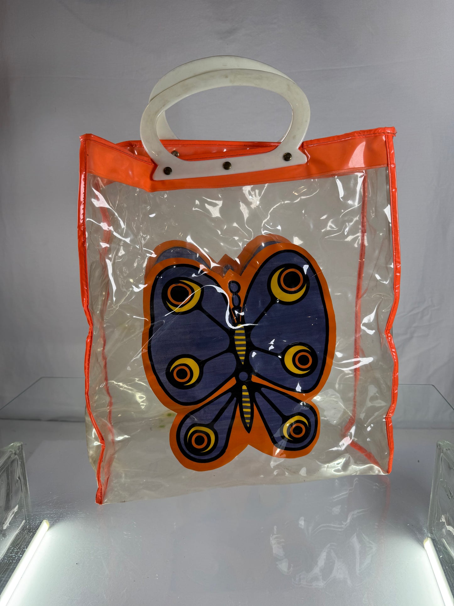 Vintage Accessories - Plastic Market Bag - Groovy Butterfly 1970s