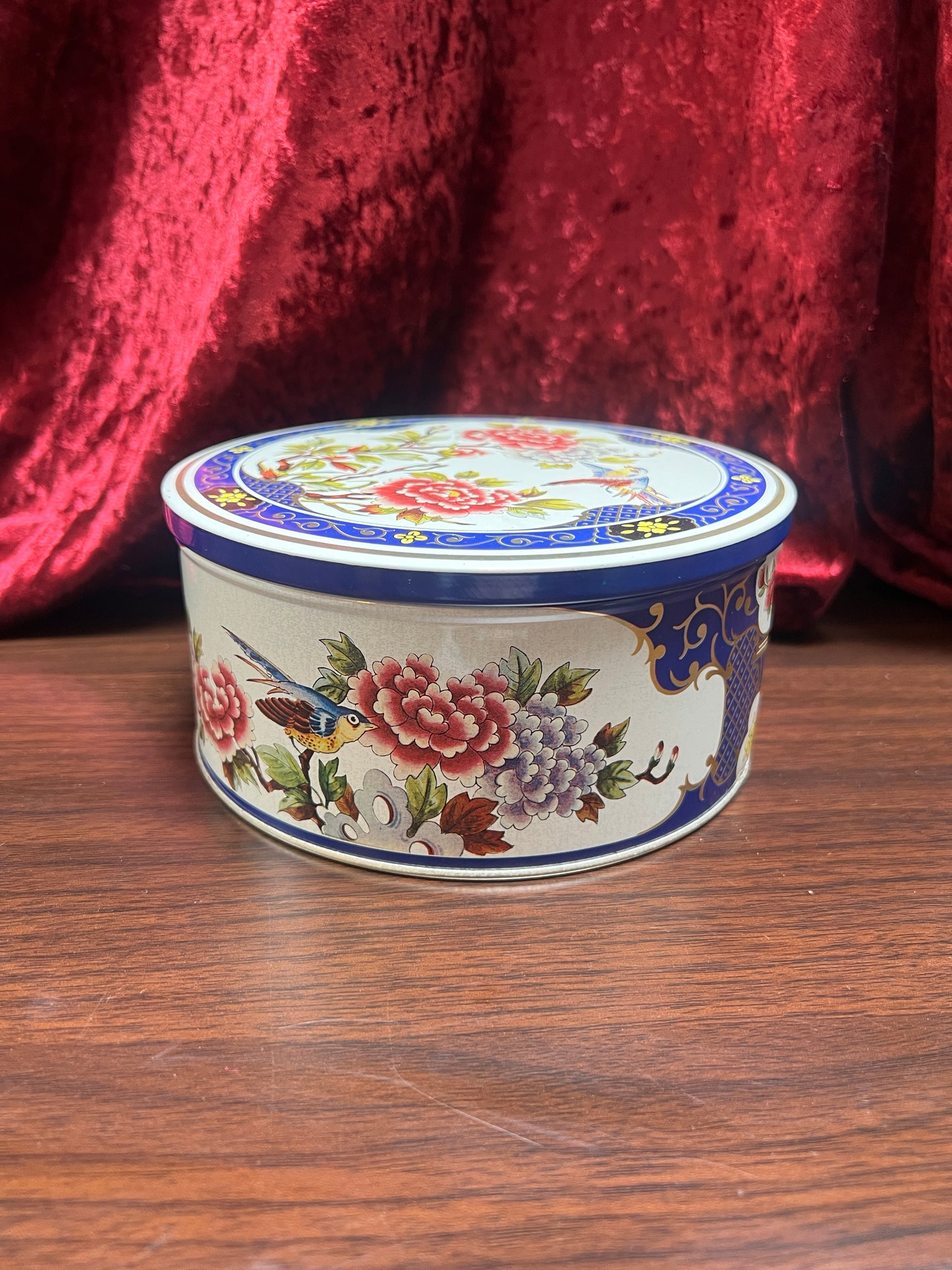 Vintage Kitchen - Metal Tea Storage Tin - Bluebird In the Flower Bush - Tin Box Company of America - 1987