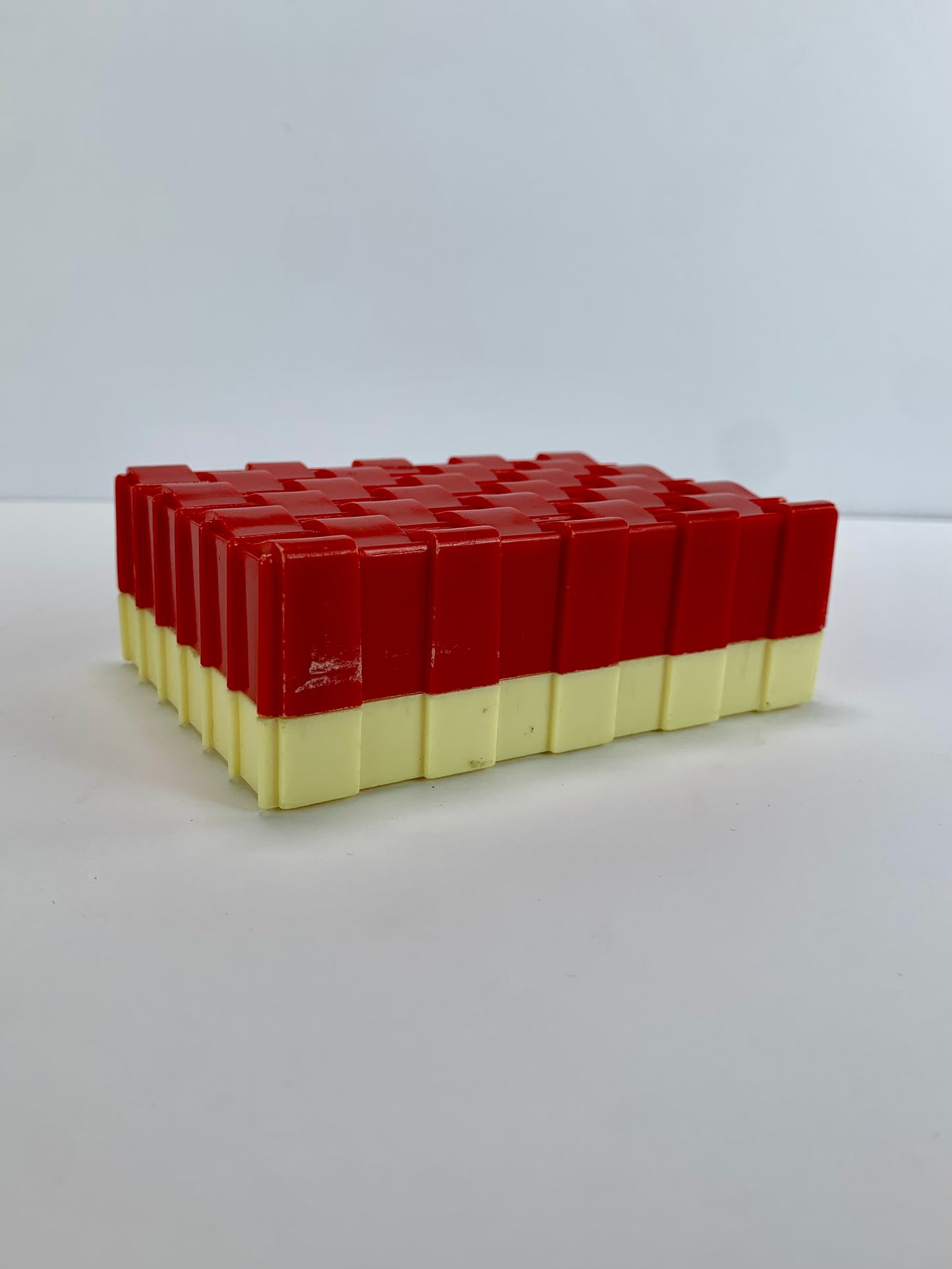 Vintage Bakelite Trinket Box - Red and Cream Basketweave- Hickok - Made In U.S.A.