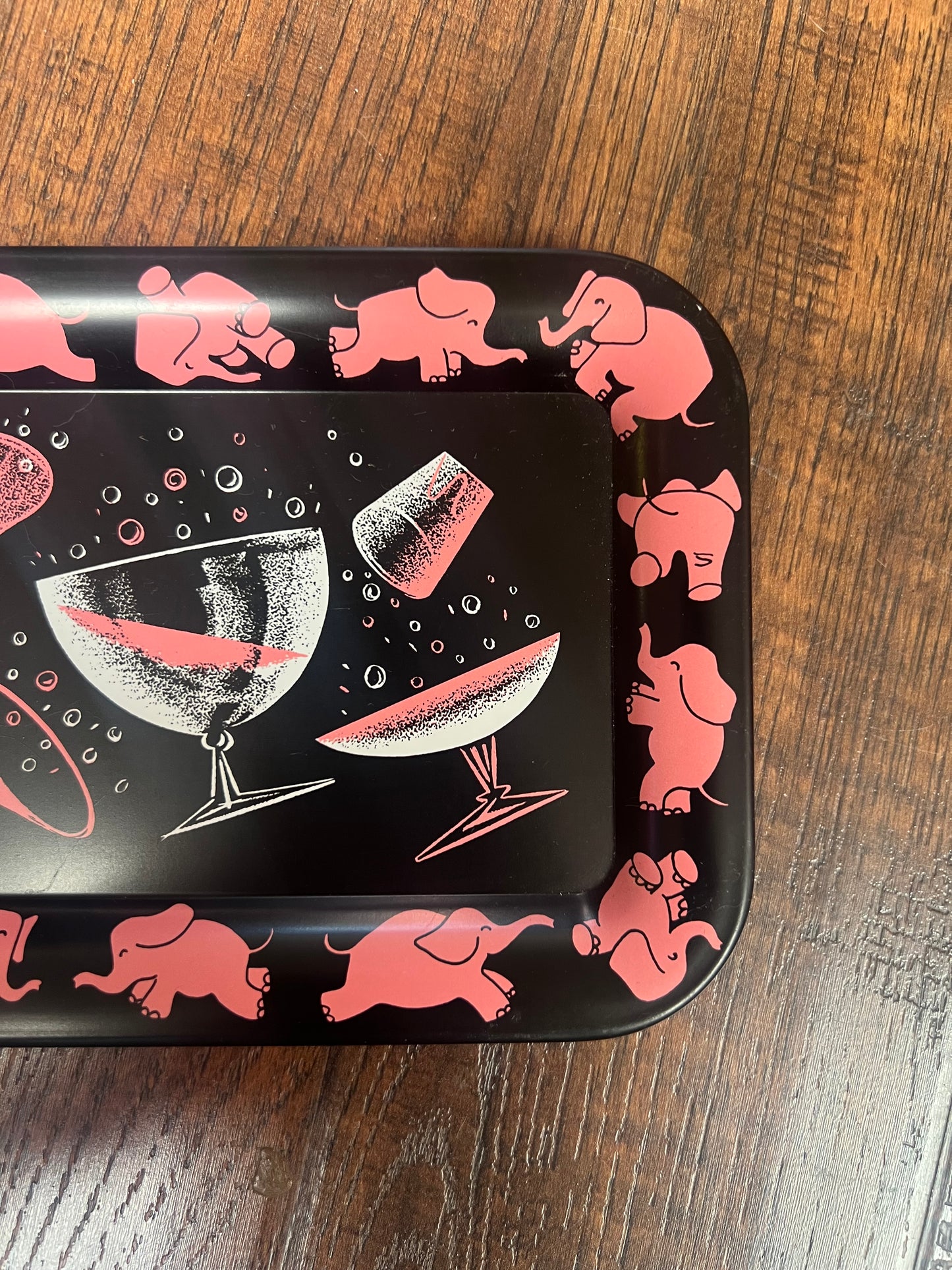 Vintage Barware - Pair of Snack Trays - Mid Century Pink Elephants
