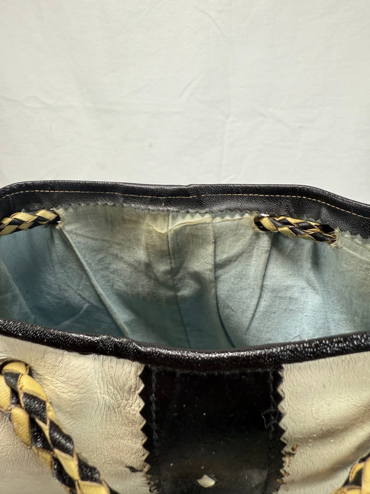 Vintage Purse - Black and White Leather Bucket Bag - Large