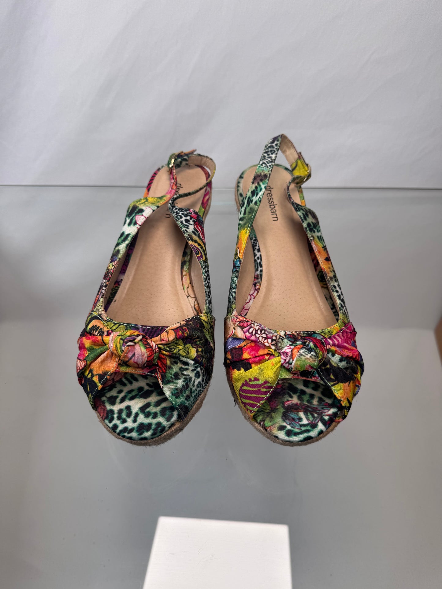 Dress Barn Multi Color Lotus Print Espadrille Wedge - Size 7.5
