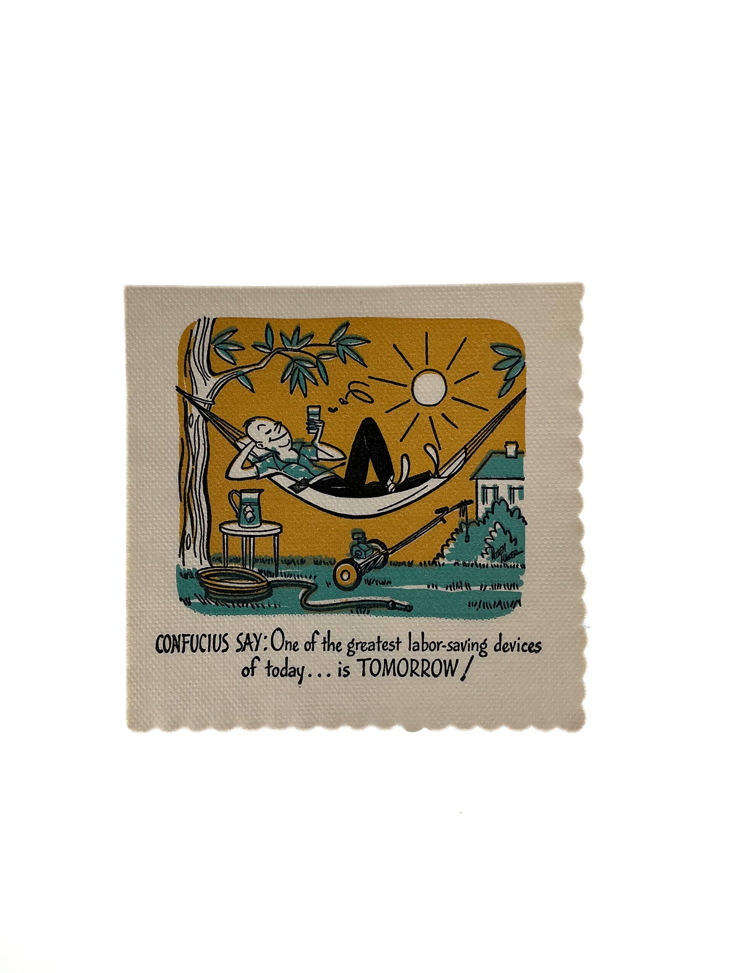 Vintage Cocktail Napkins - Confucius MCM - Illustrated Funny Kitsch - 1950s