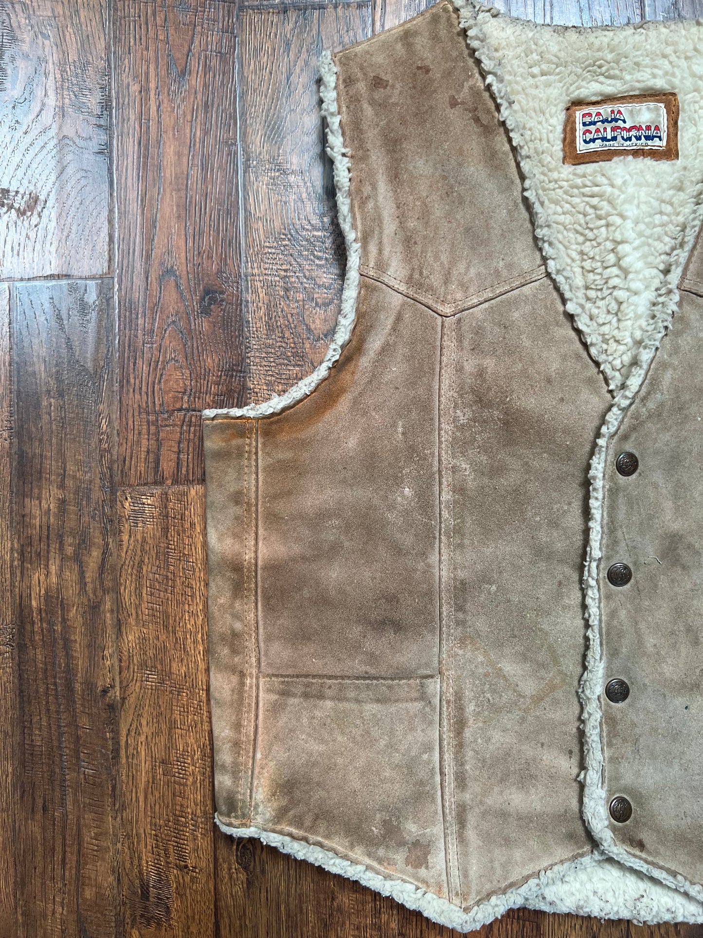 Vintage Clothing - Suede Sherpa Lined Vest - Tan - Baja California - Medium