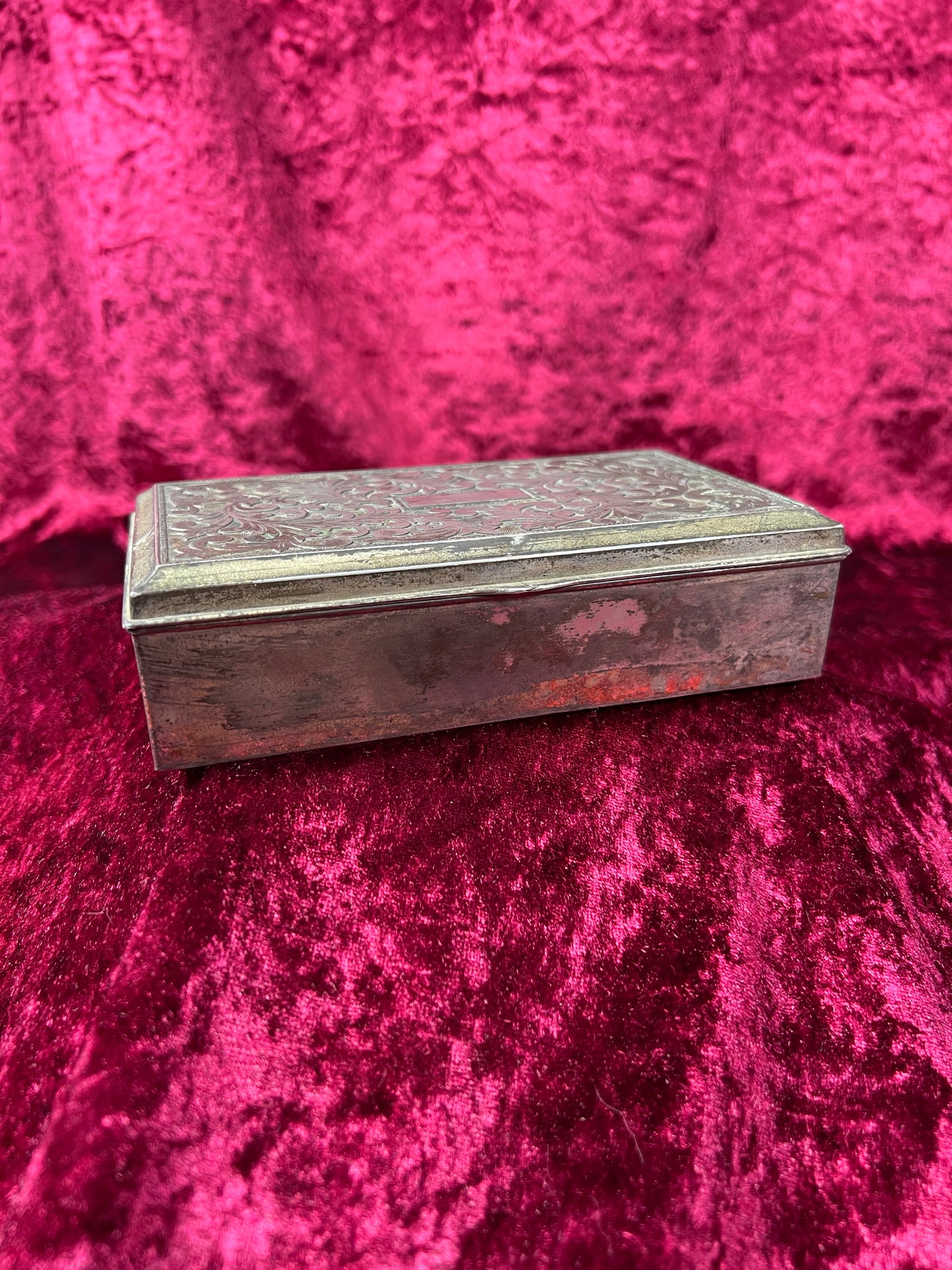 Vintage Trinket Box - Cigarette Box Holder - Pewter - Ornate Scroll Filigree