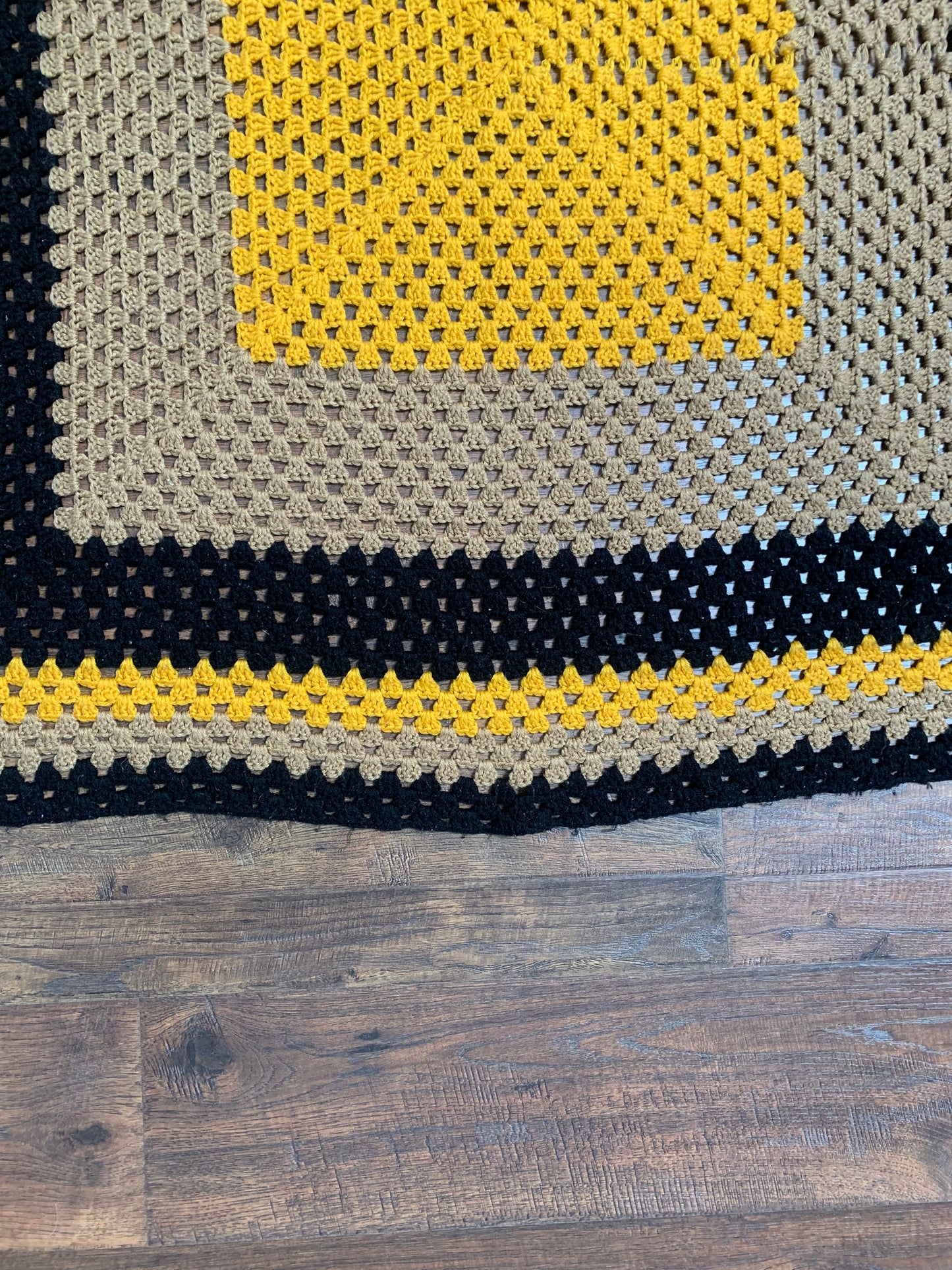 Vintage Crochet Afghan Throw Blanket - Halloween Orange, Black, and Brown