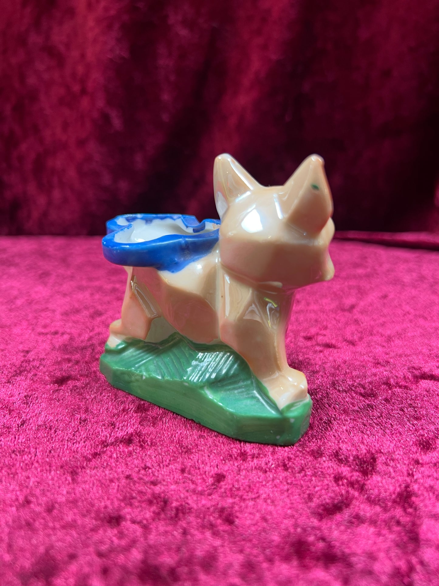 Vintage Home Decor - Porcelain Lustreware Ashtray - Cubist French Bulldog - Klimax - Made In Japan