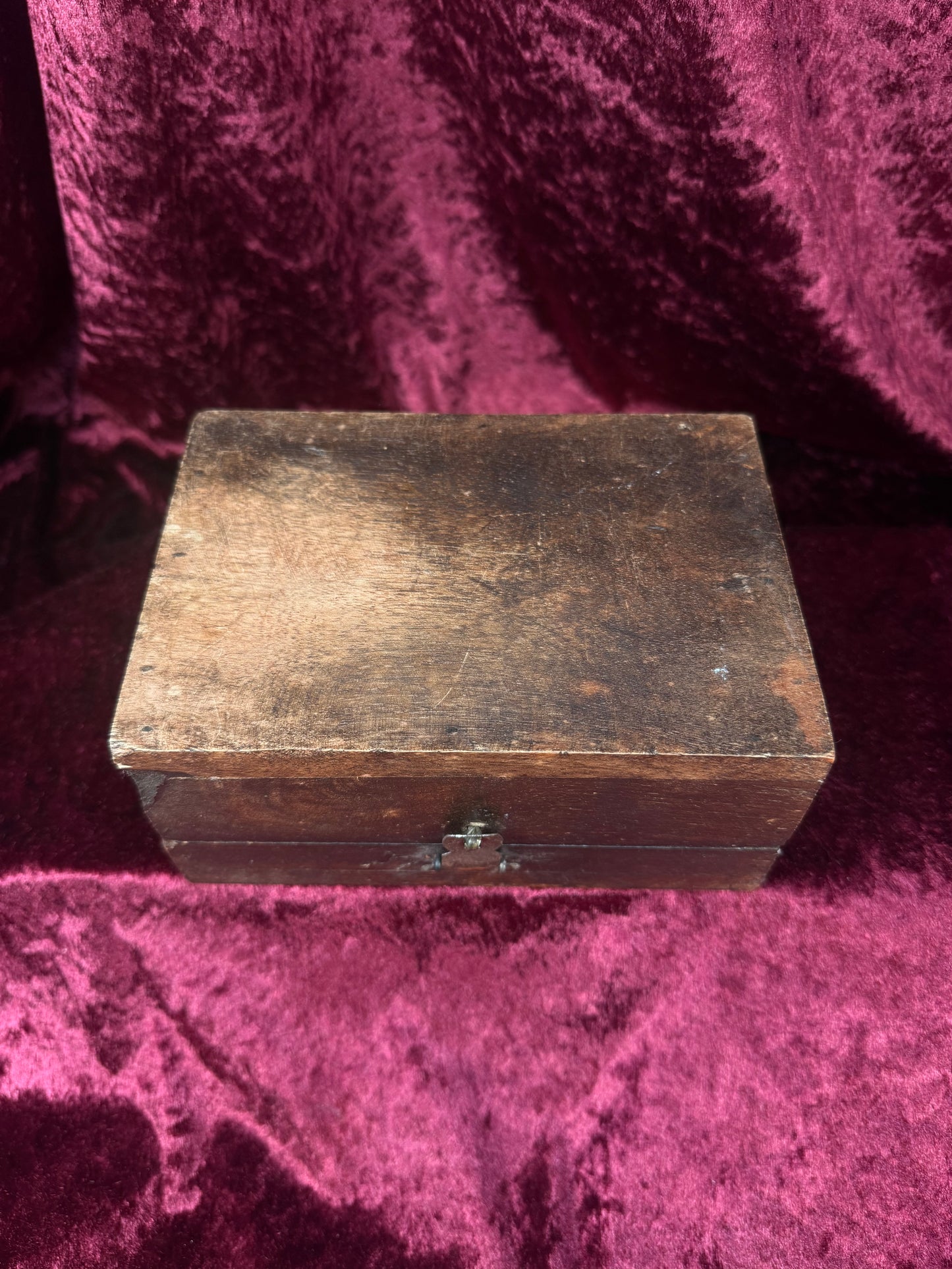 Vintage Dark Wood Trinket Storage Box – Geometric Metal Inlay - Lockable Lid