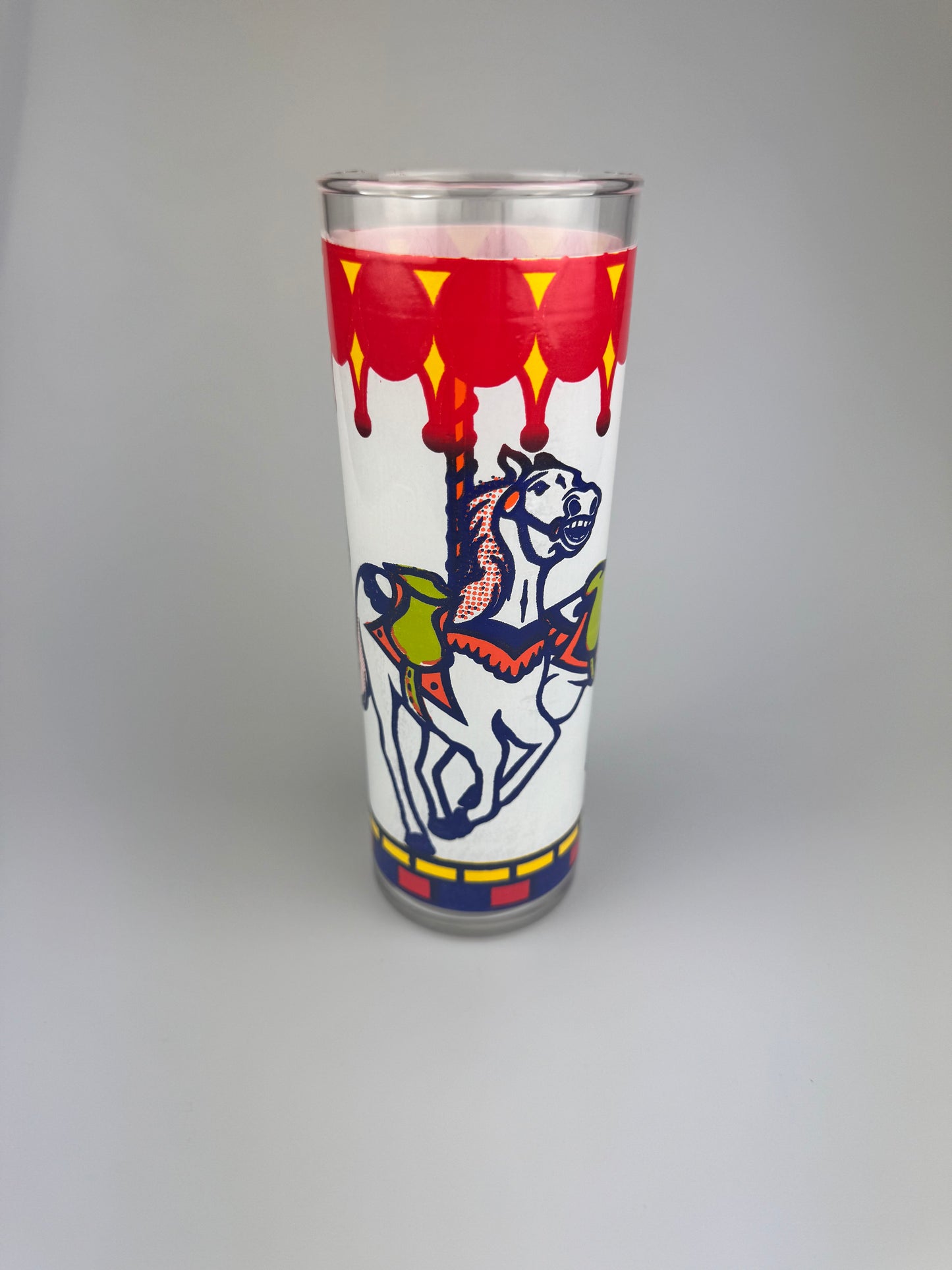 Vintage Barware - Highball Tom Collins Glass - Carousel Merry-Go-Round