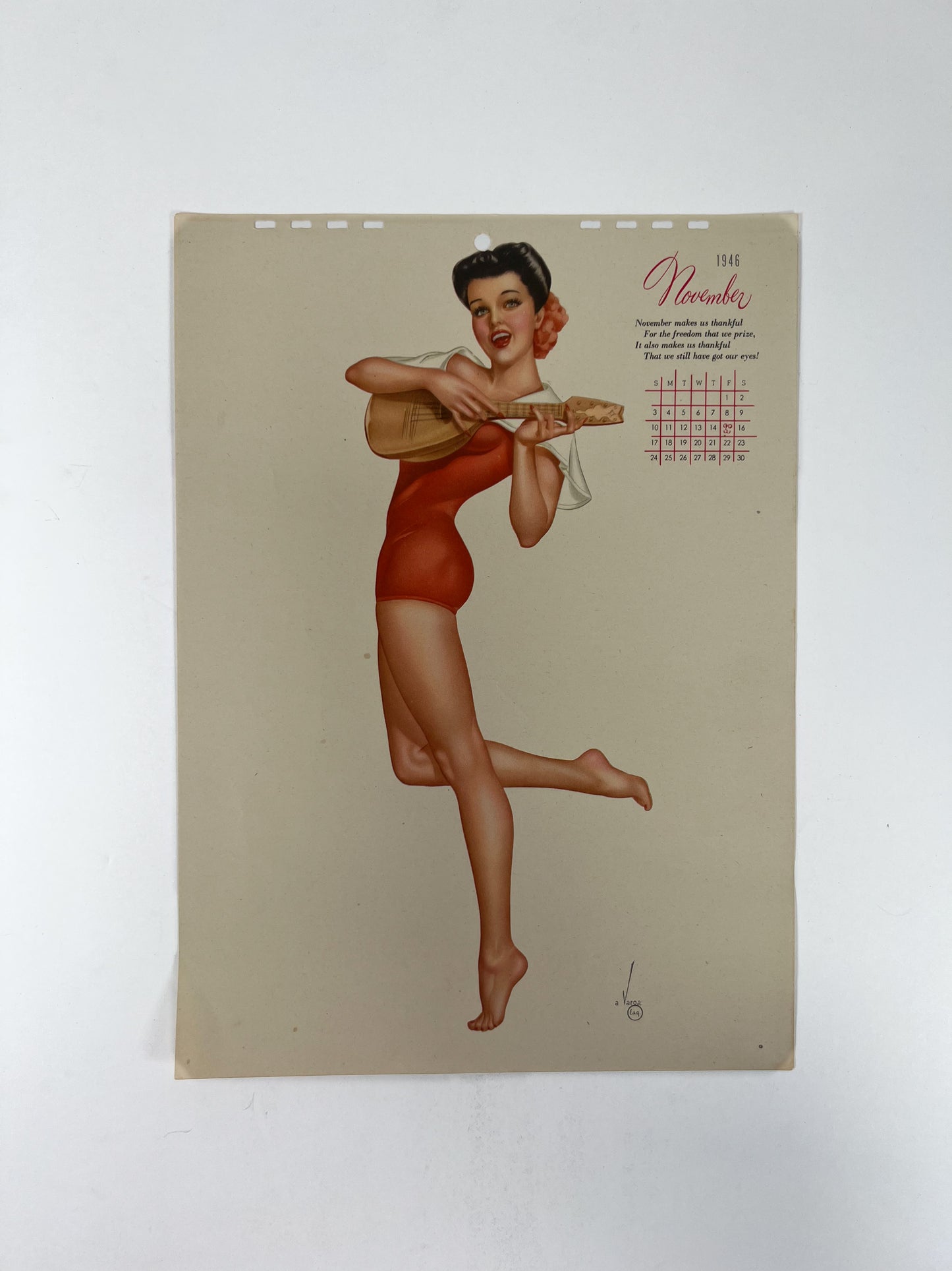Vintage Ephemera - Esquire Pin Up Calendar Page - November 1946 - Alberto Vargas