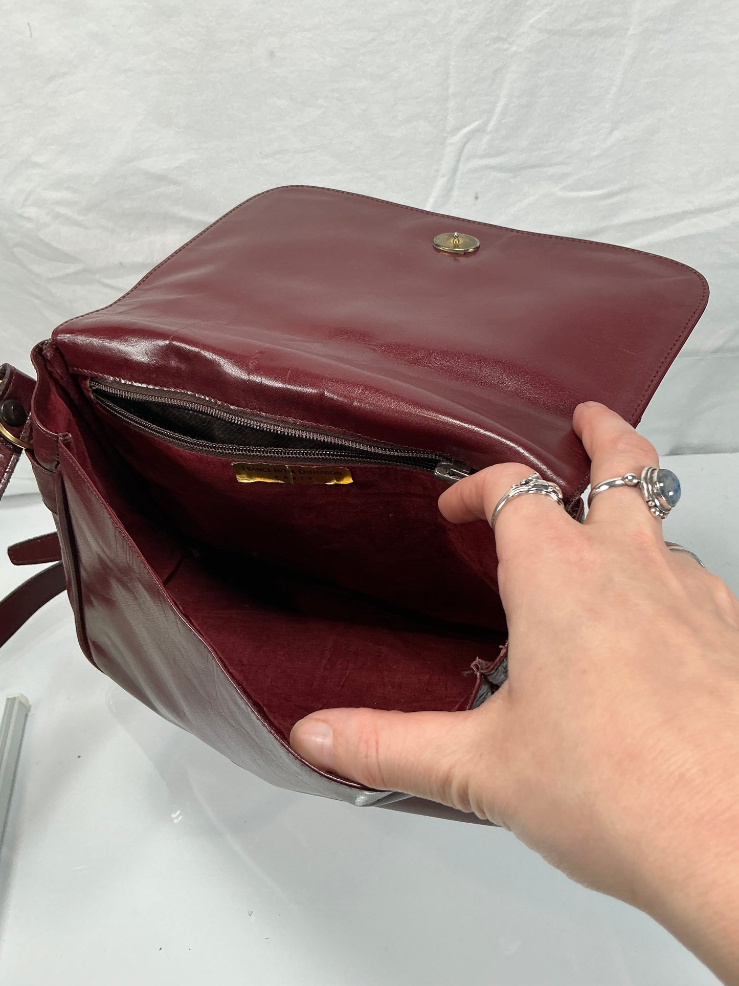 Vintage Purse - Red Brown Leather Cross Body Bag - Gold Tone Hardware