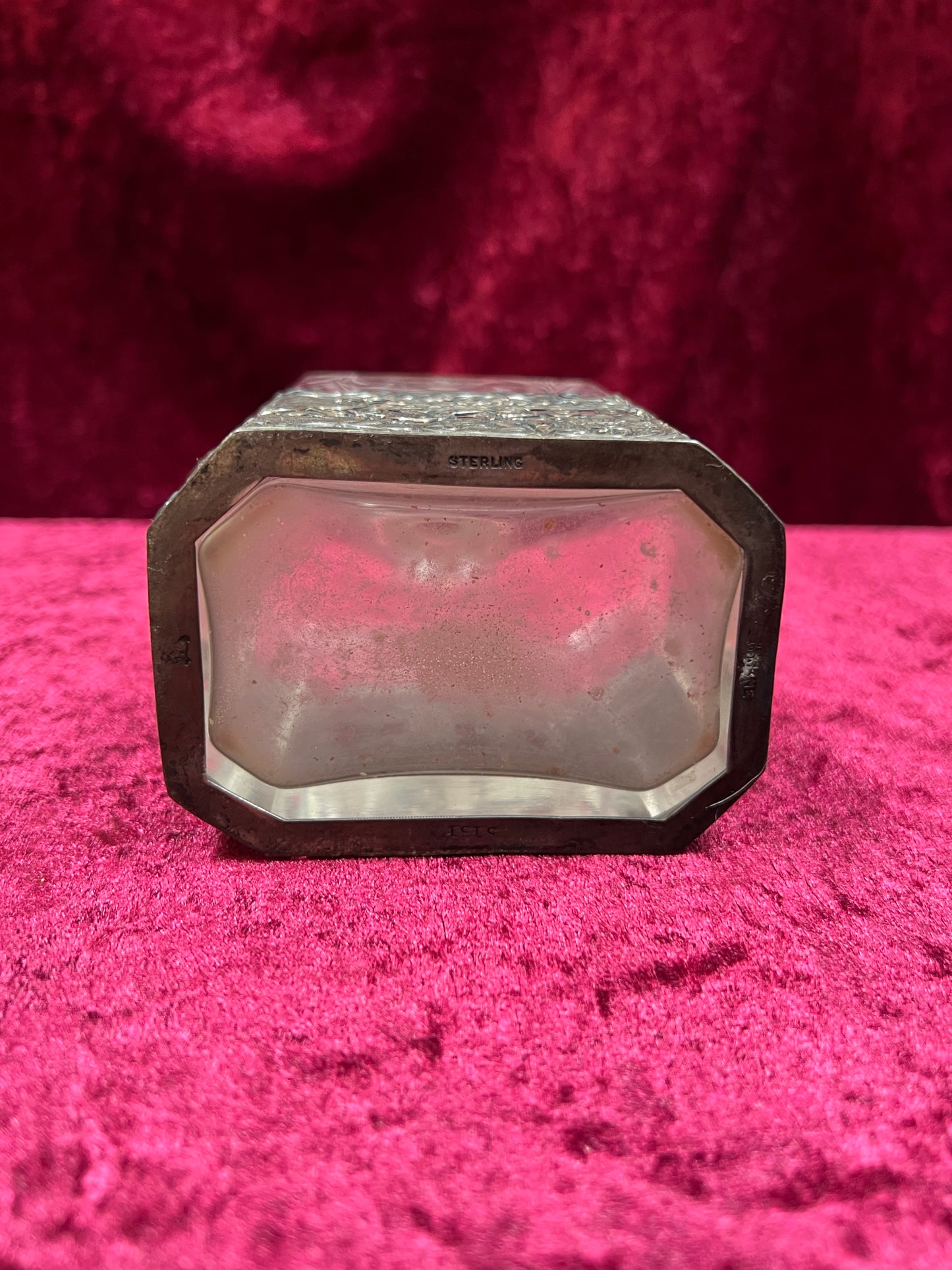 Vintage Barware - Antique 18th Century Etched Glass Decanter - Silver Repousse - German