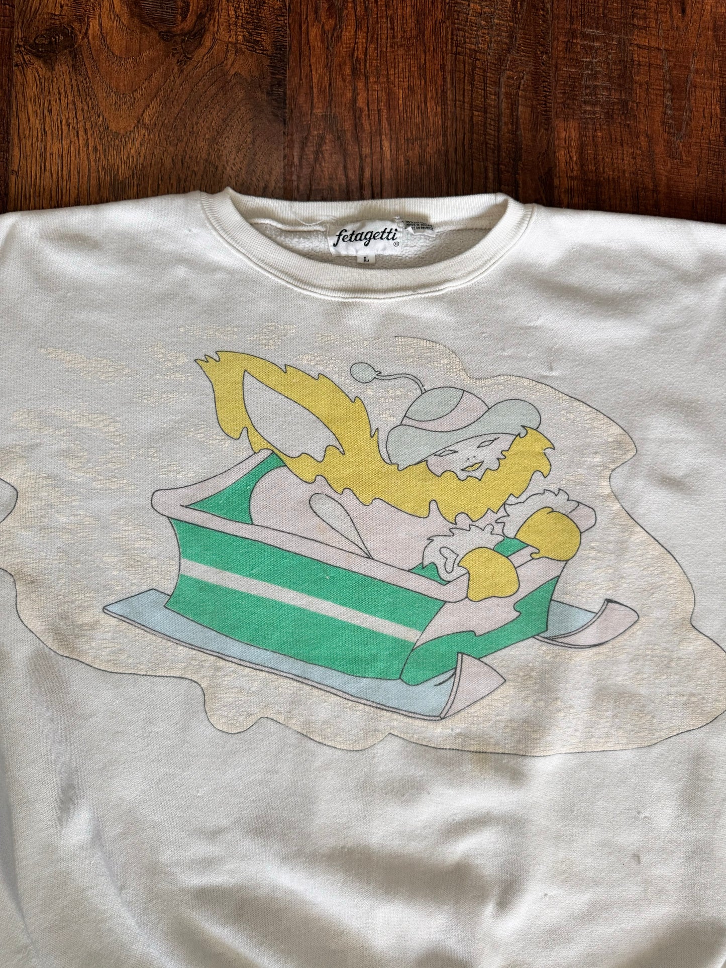 Vintage Sweatshirt 1980s Fetagetti Graphic Crewneck Rare - Large