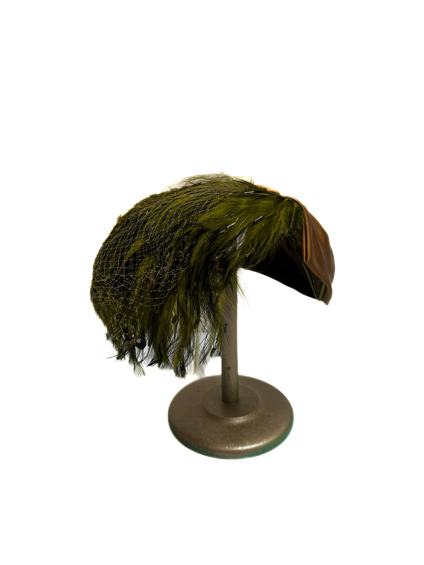 Vintage Accessories - Head Cover - 1950s Fascinator with Green Feathers - Sonni California