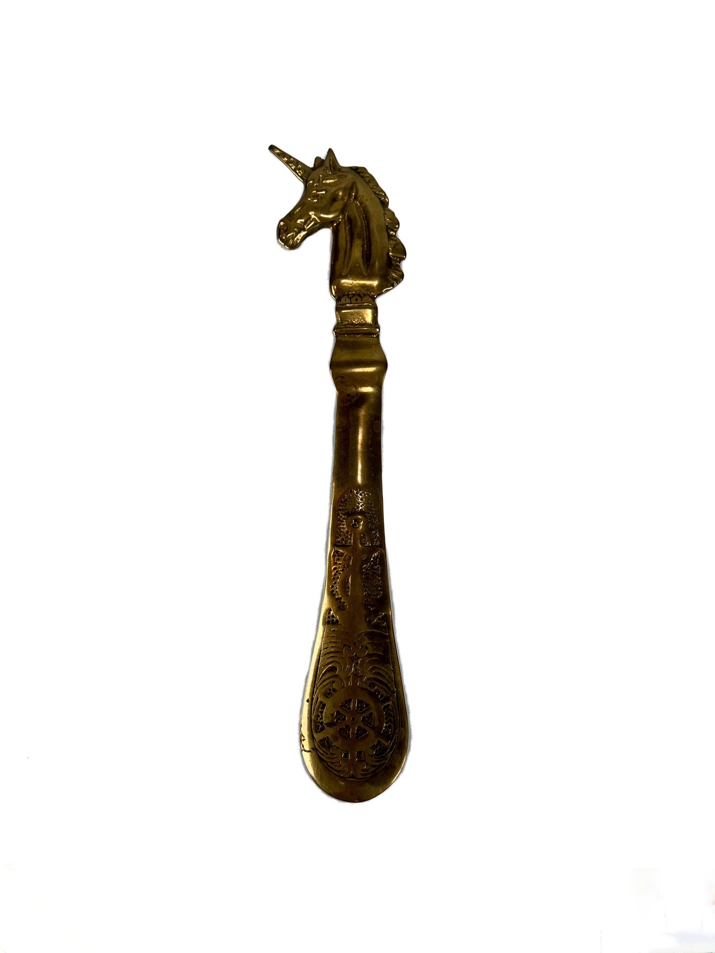 Vintage Brass Decor - Solid Brass Shoe Horn - Nautical Unicorn - 10”